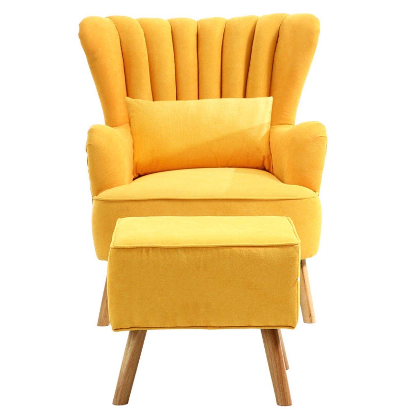 Yellow - Kabinet UK - Faux Wool Upholstered Armchair and Footstool - 3