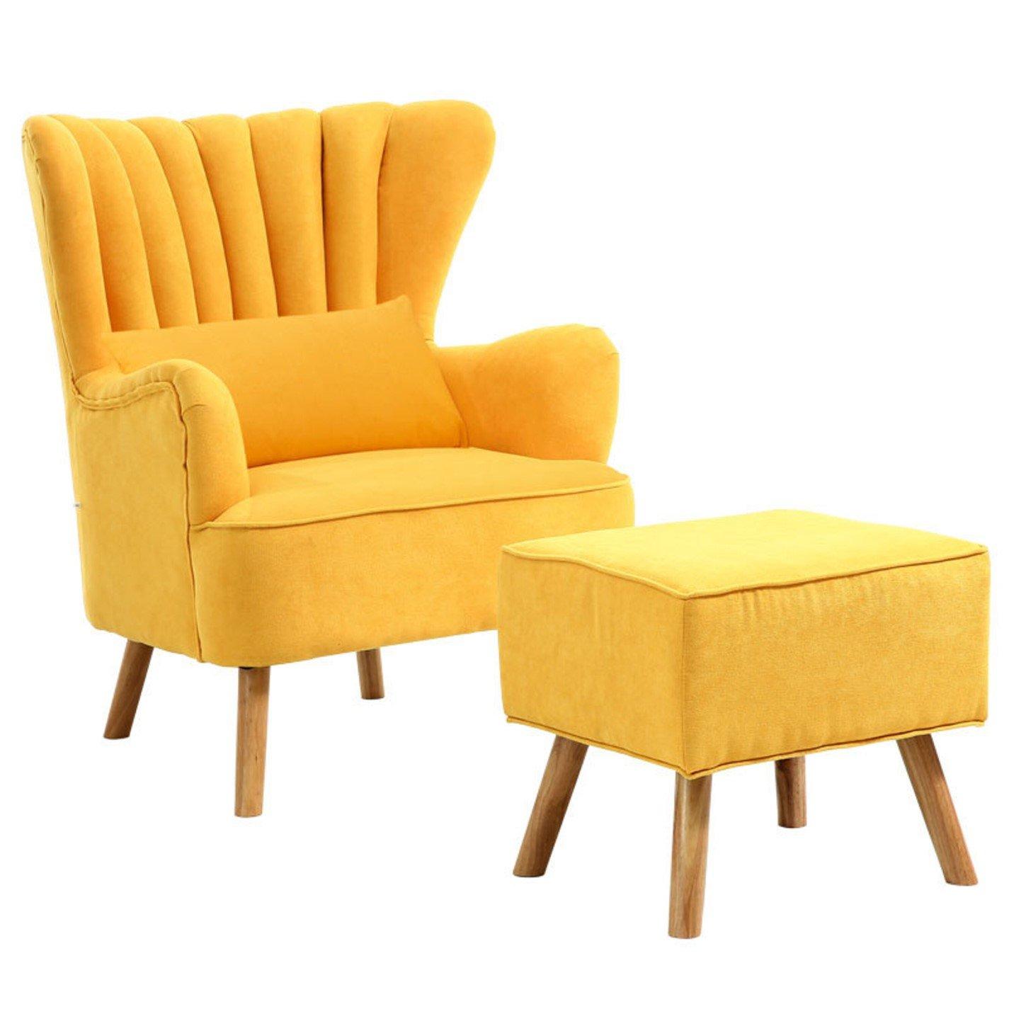 Yellow - Kabinet UK - Faux Wool Upholstered Armchair and Footstool - 4