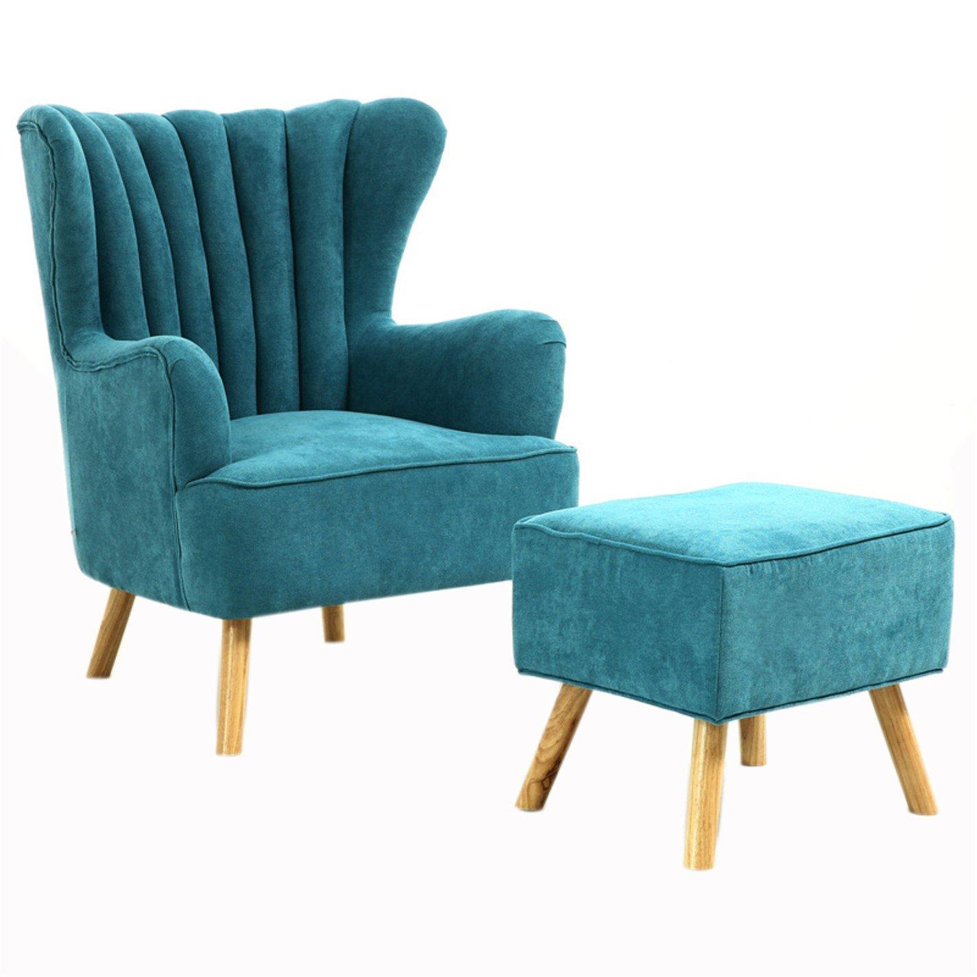 Blue - Kabinet UK - Faux Wool Upholstered Armchair and Footstool - 3