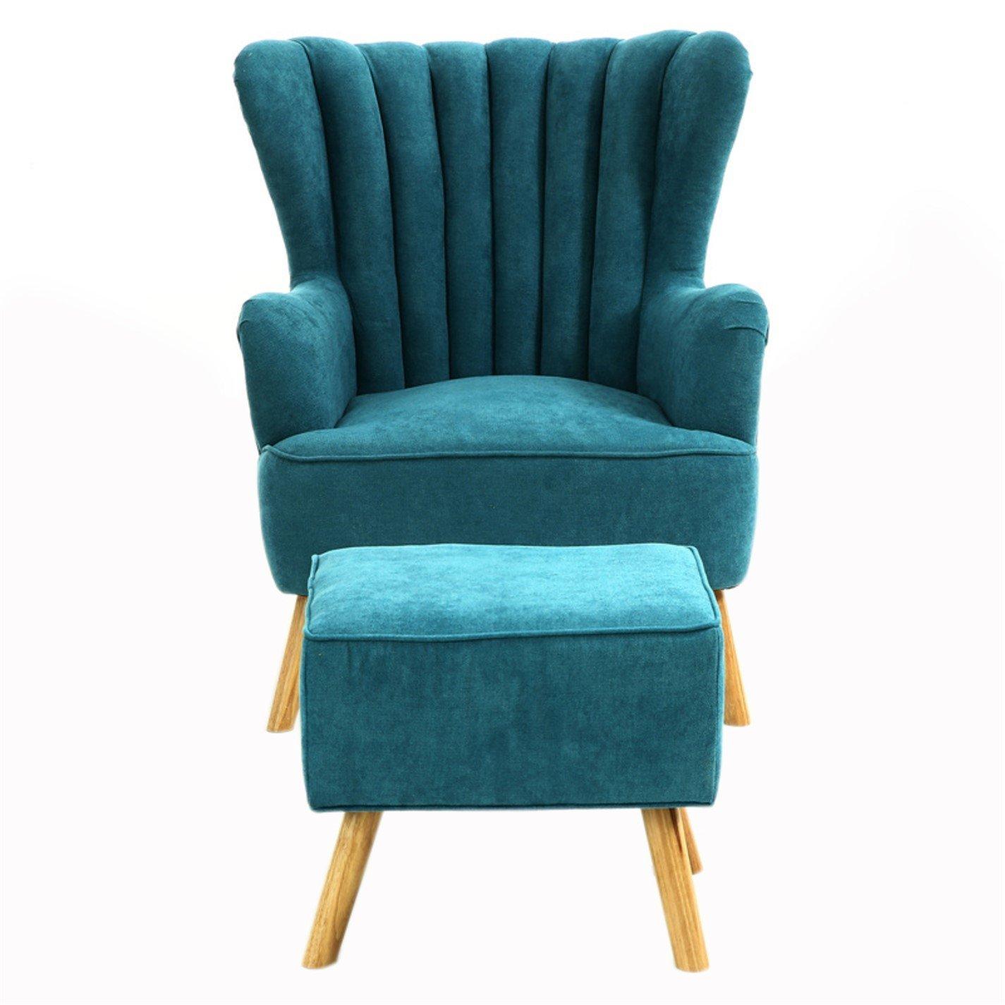 Blue - Kabinet UK - Faux Wool Upholstered Armchair and Footstool - 5