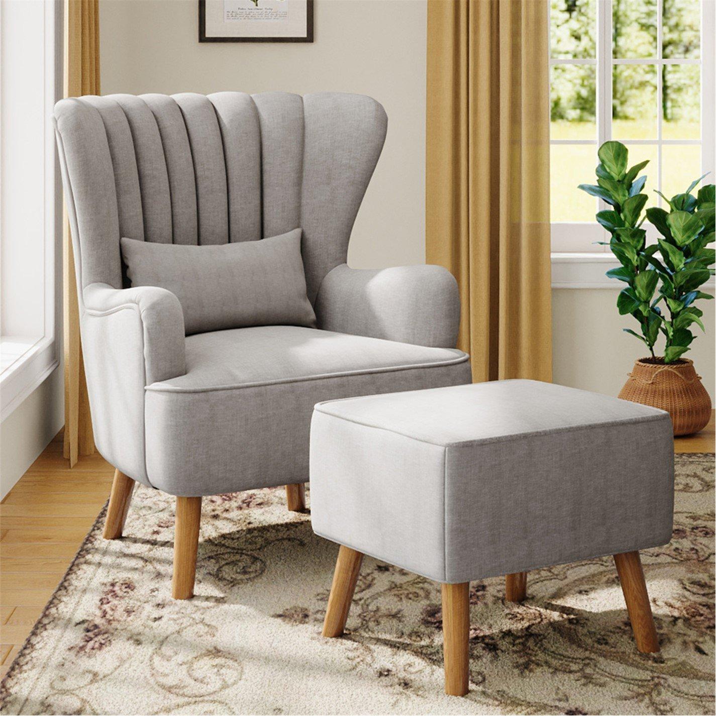 Grey - Kabinet UK - Contemporary Wing Back Armchair and Ottoman Set - 1