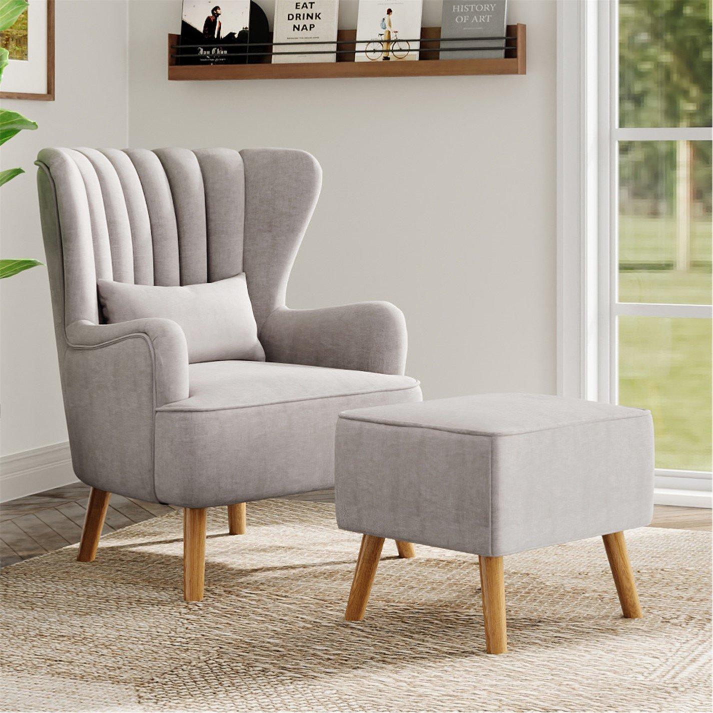 Grey - Kabinet UK - Contemporary Wing Back Armchair and Ottoman Set - 2