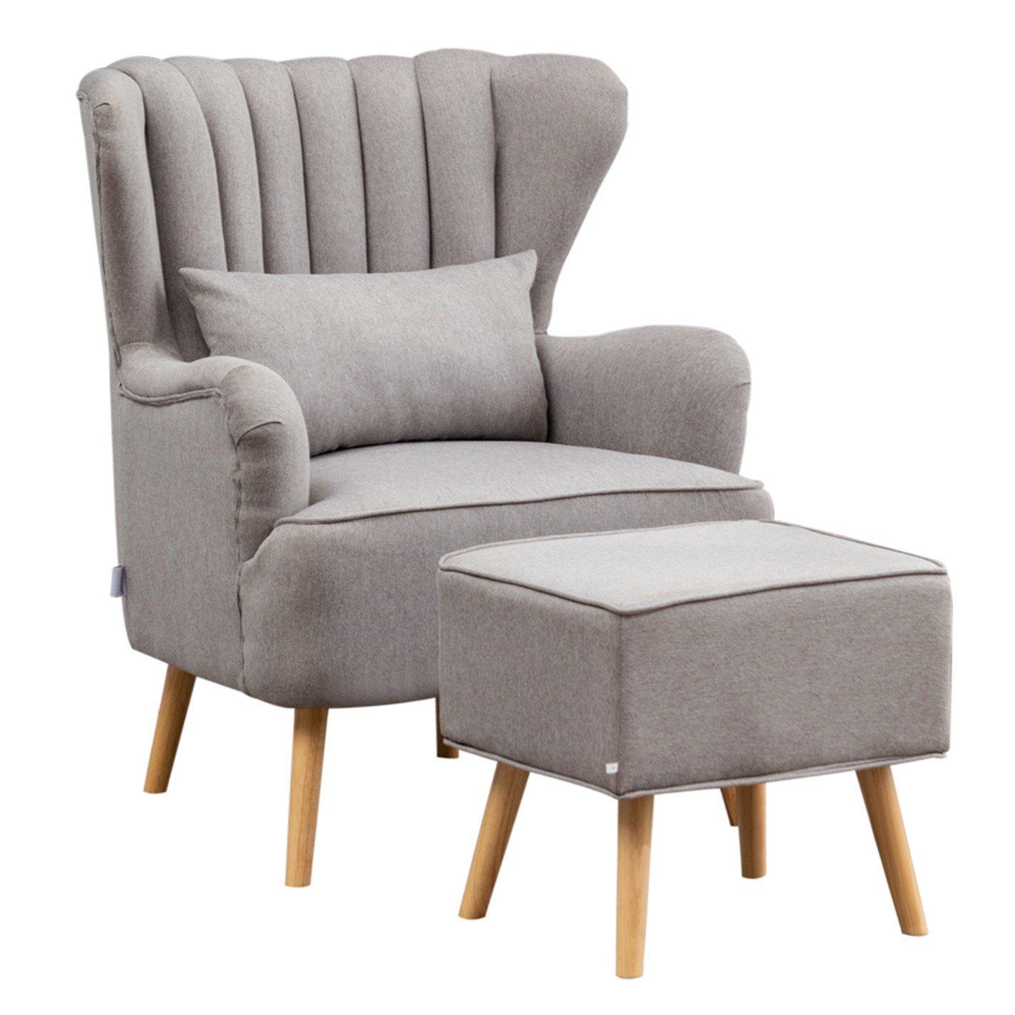 Grey - Kabinet UK - Contemporary Wing Back Armchair and Ottoman Set - 3