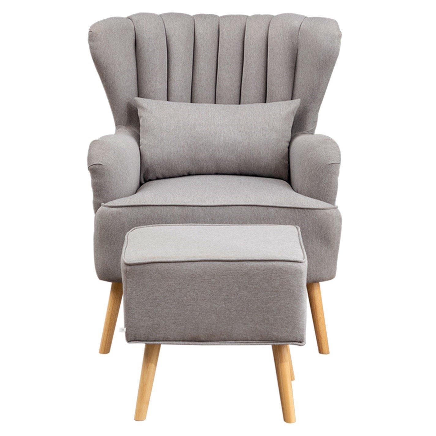 Grey - Kabinet UK - Contemporary Wing Back Armchair and Ottoman Set - 4