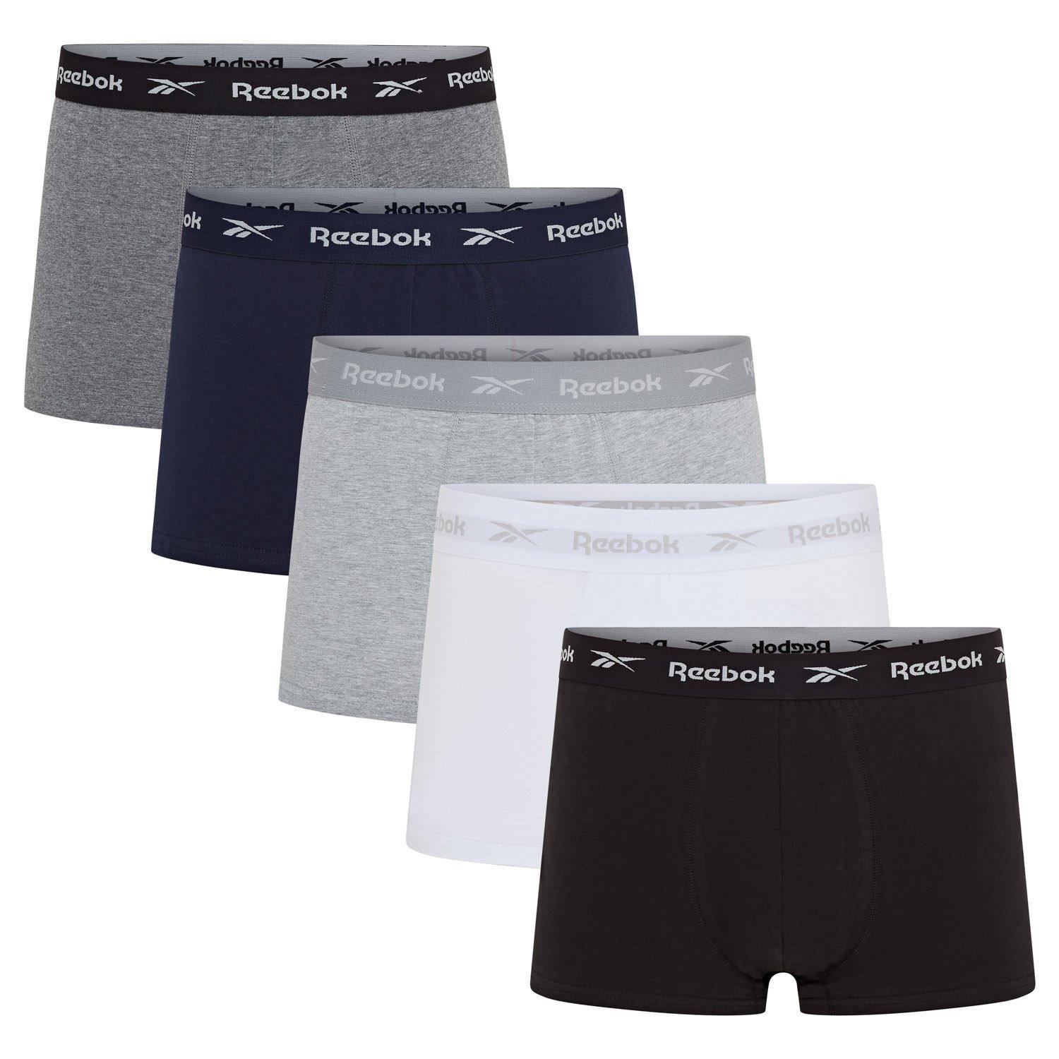Reebok Men's Blk/Wht/Gry/Nvy 5 Pack Trunks - Large