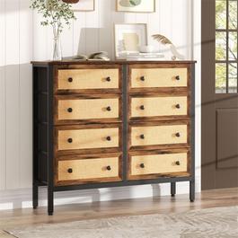 Cottonfy UK 8-Drawer Rustic Rattan Storage Cabinet