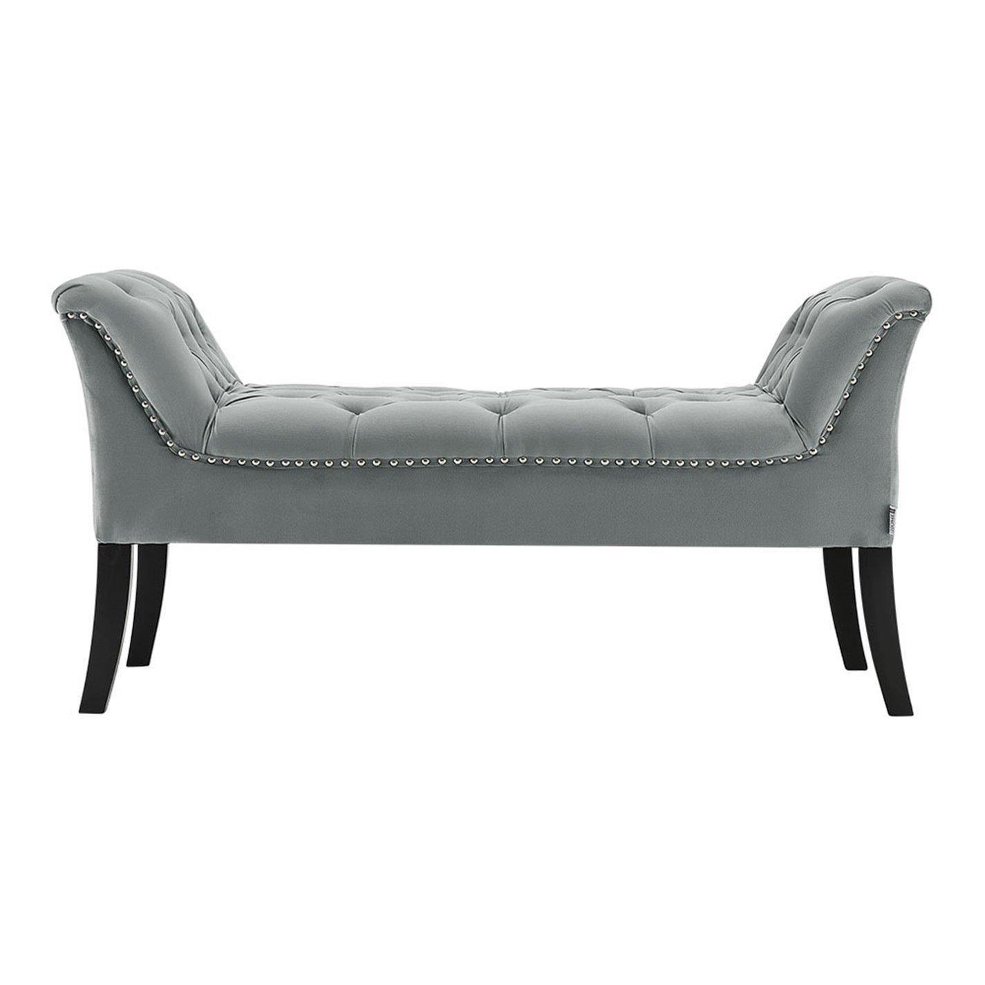 Grey - Kabinet UK - Grey Armed Velvet Buttoned Bed Bench - 2