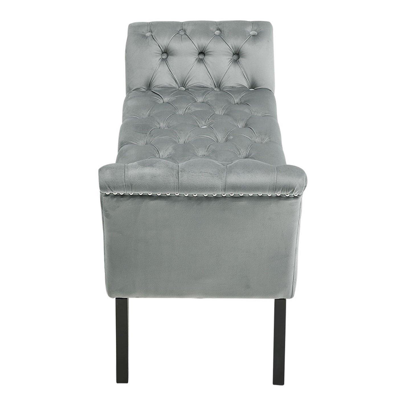 Grey - Kabinet UK - Grey Armed Velvet Buttoned Bed Bench - 3