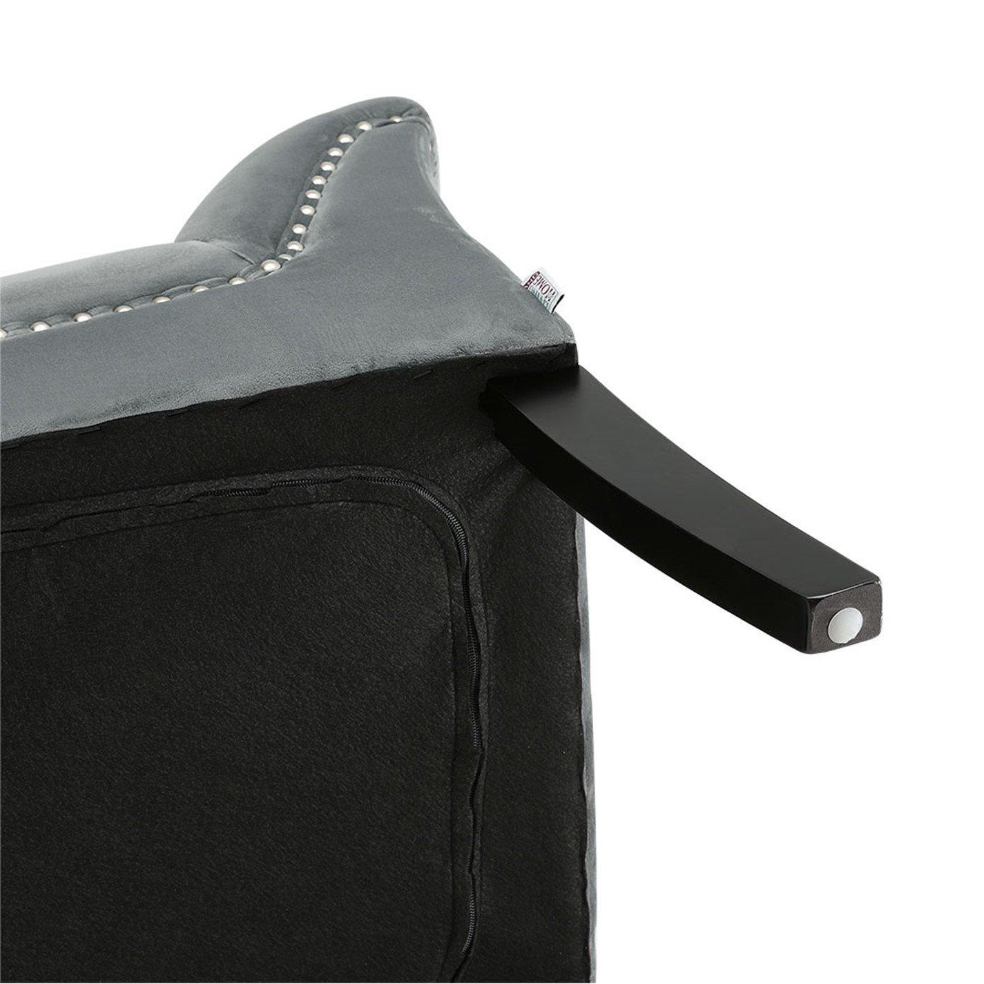 Grey - Kabinet UK - Grey Armed Velvet Buttoned Bed Bench - 4