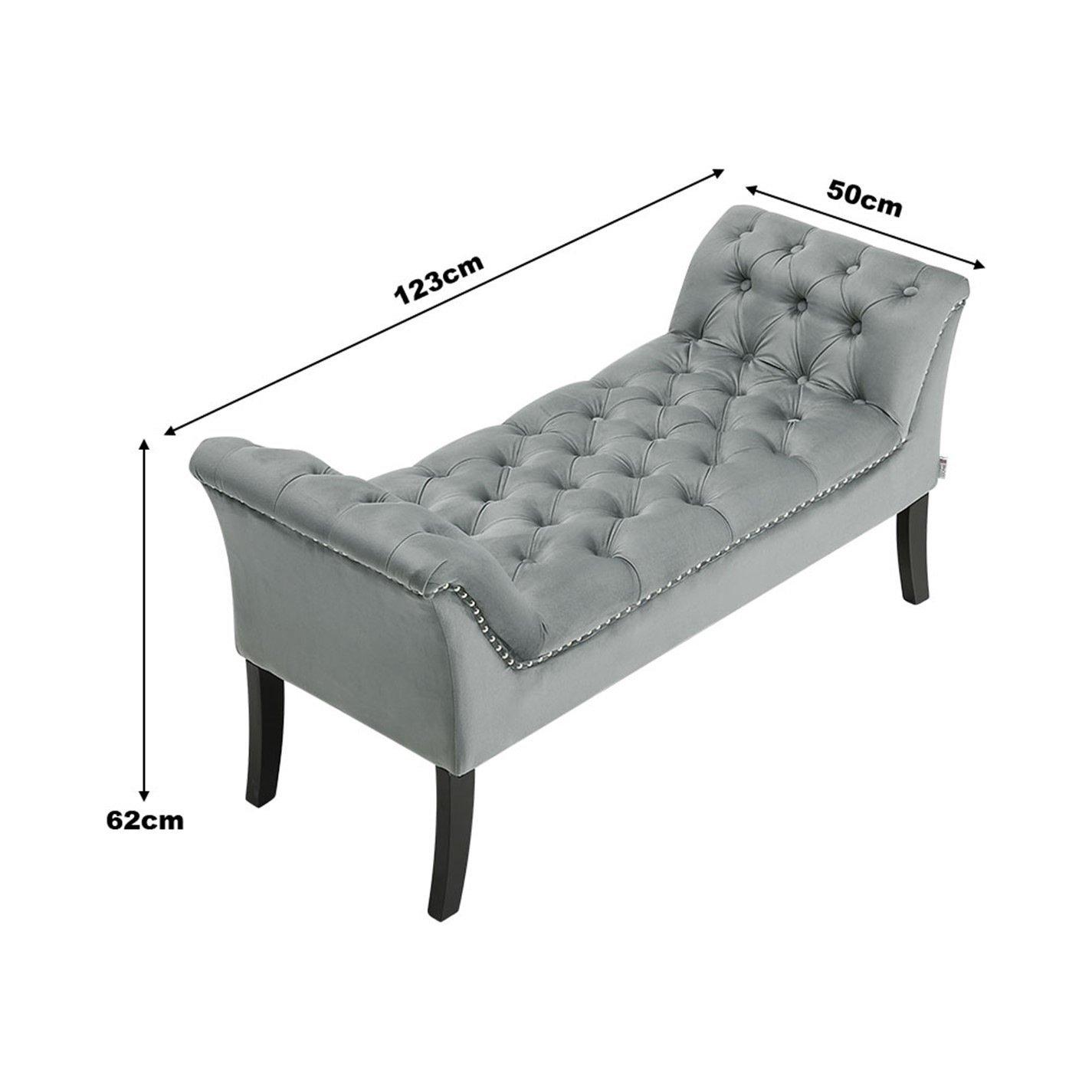 Grey - Kabinet UK - Grey Armed Velvet Buttoned Bed Bench - 7