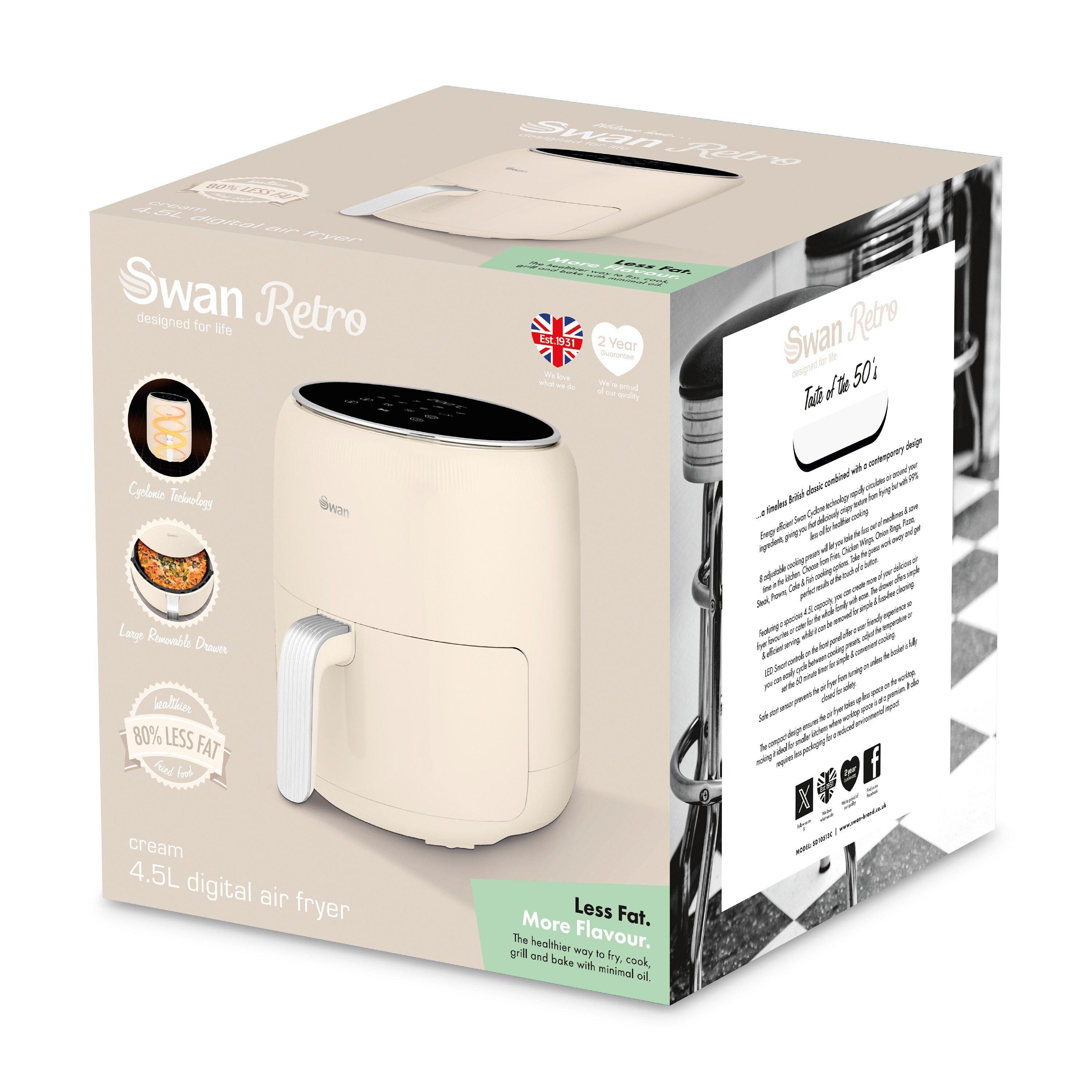 Cream - Swan - Swan Retro 4.5L Air Fryer - 8