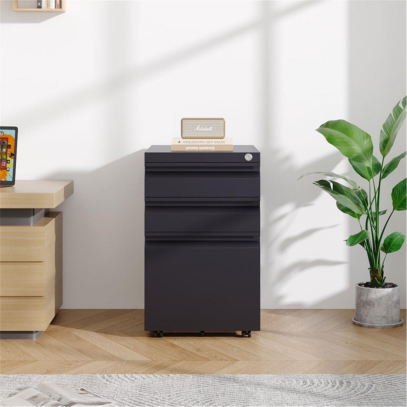 Black - Kabinet UK - 3-Drawer Black File Cabinet with Wheels - 2