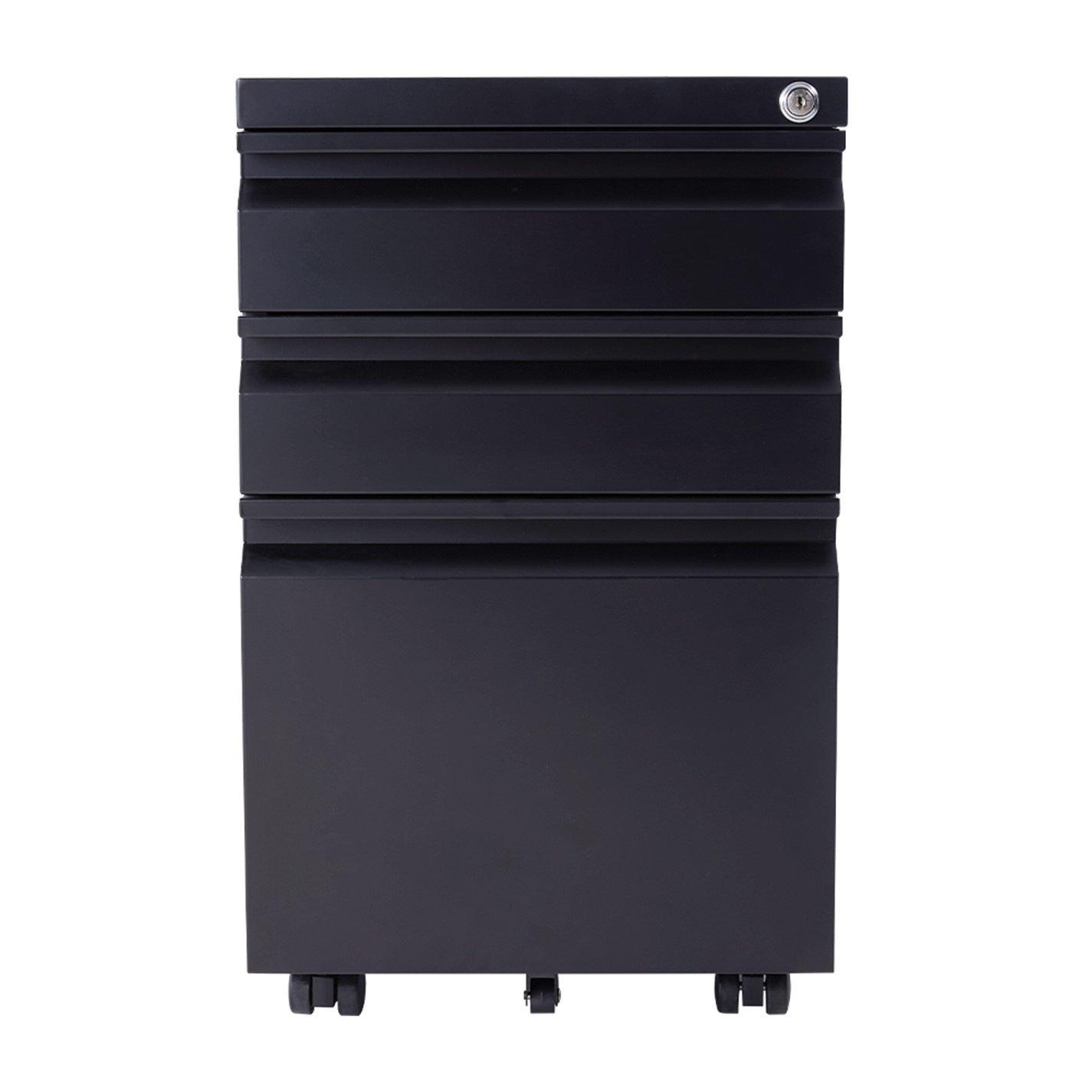Black - Kabinet UK - 3-Drawer Black File Cabinet with Wheels - 3