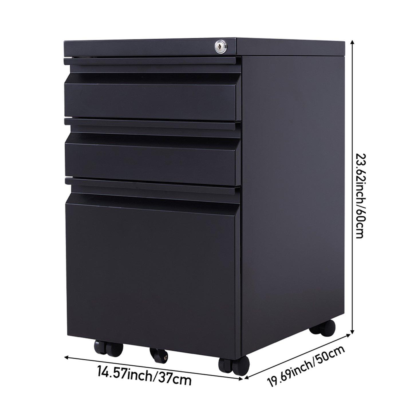Black - Kabinet UK - 3-Drawer Black File Cabinet with Wheels - 10