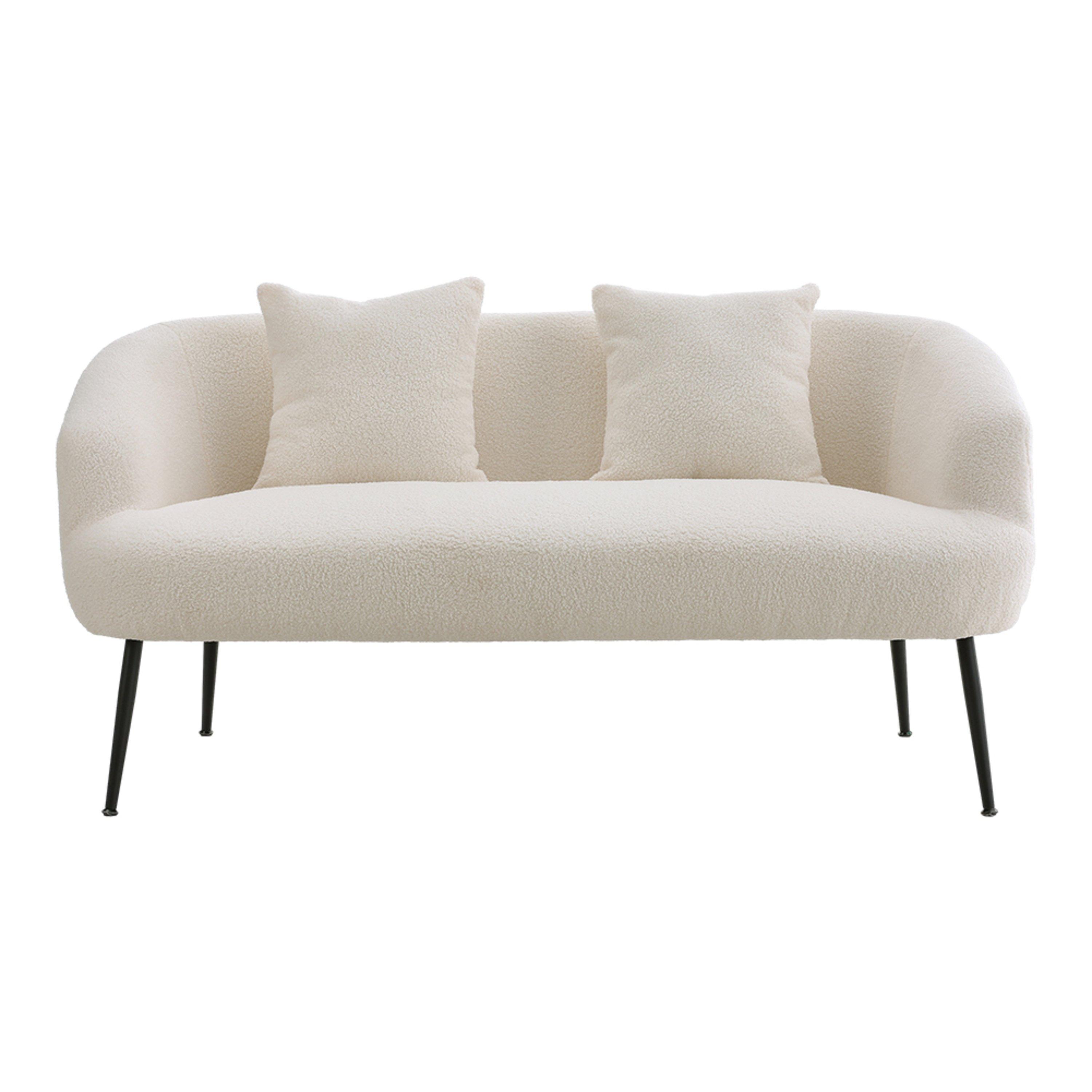 White - Kabinet UK - White Teddy Fabric Loveseat with Metal Legs - 2