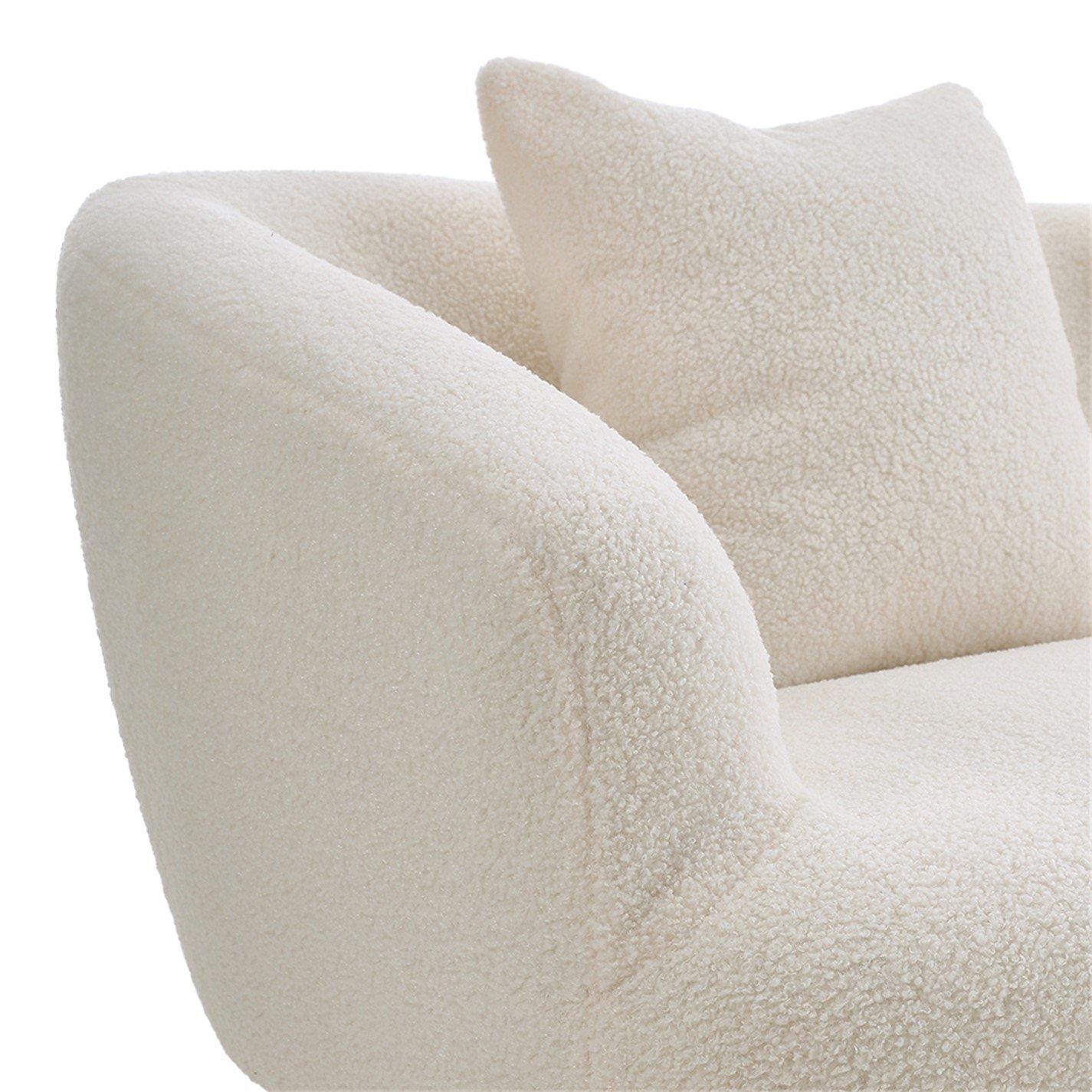 White - Kabinet UK - White Teddy Fabric Loveseat with Metal Legs - 11