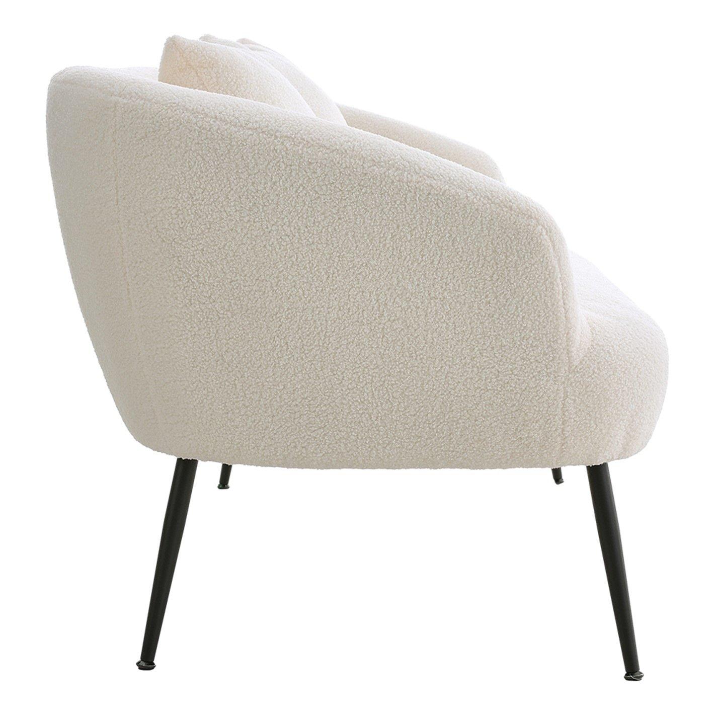 White - Kabinet UK - White Teddy Fabric Loveseat with Metal Legs - 4