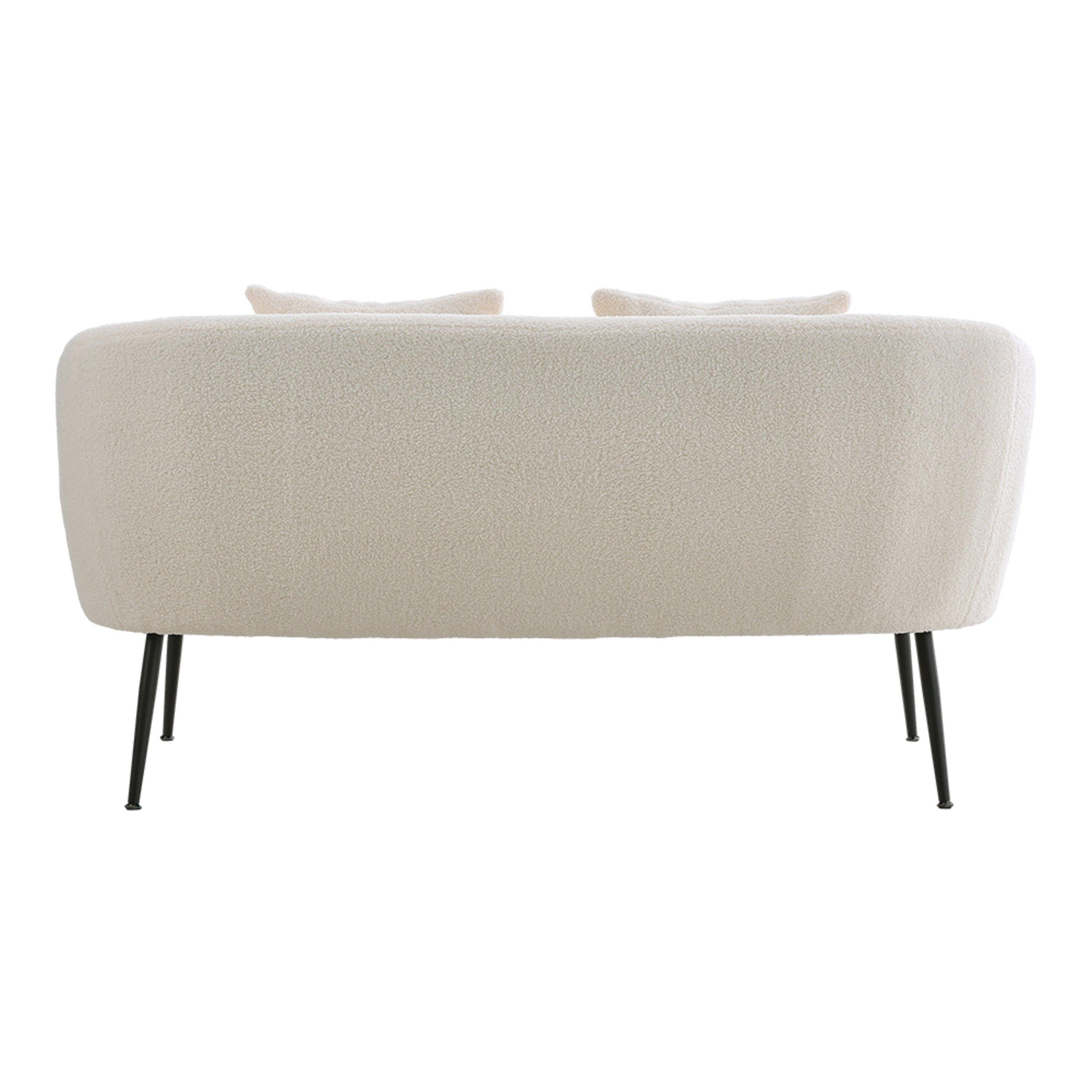 White - Kabinet UK - White Teddy Fabric Loveseat with Metal Legs - 5