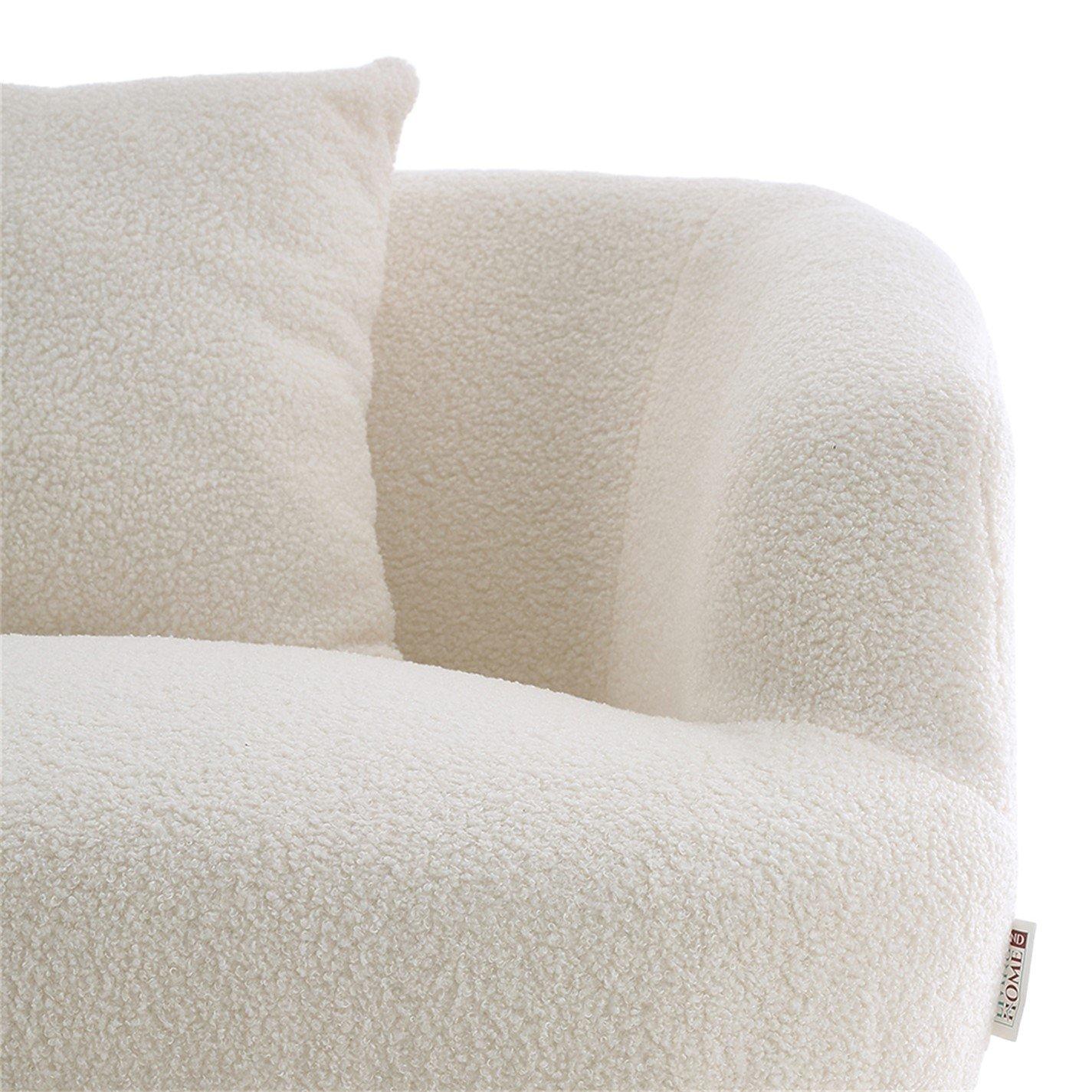 White - Kabinet UK - White Teddy Fabric Loveseat with Metal Legs - 8