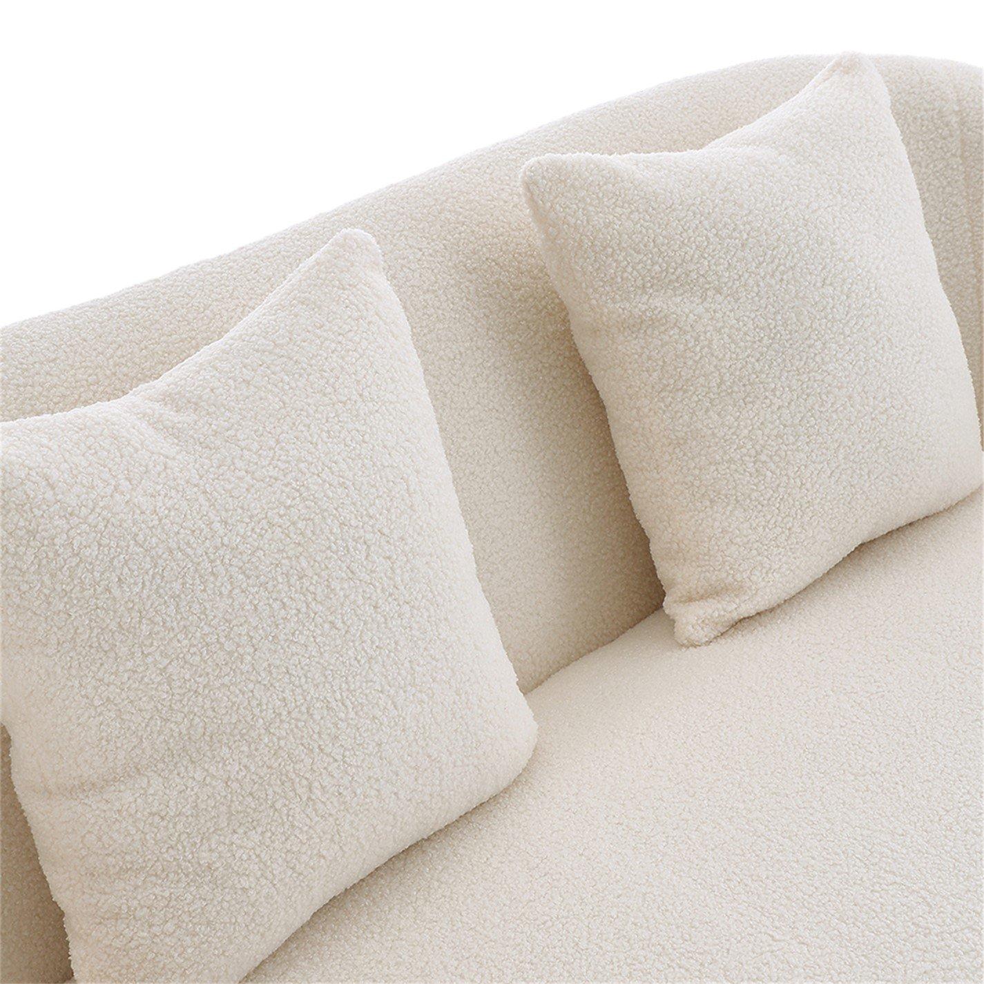 White - Kabinet UK - White Teddy Fabric Loveseat with Metal Legs - 9