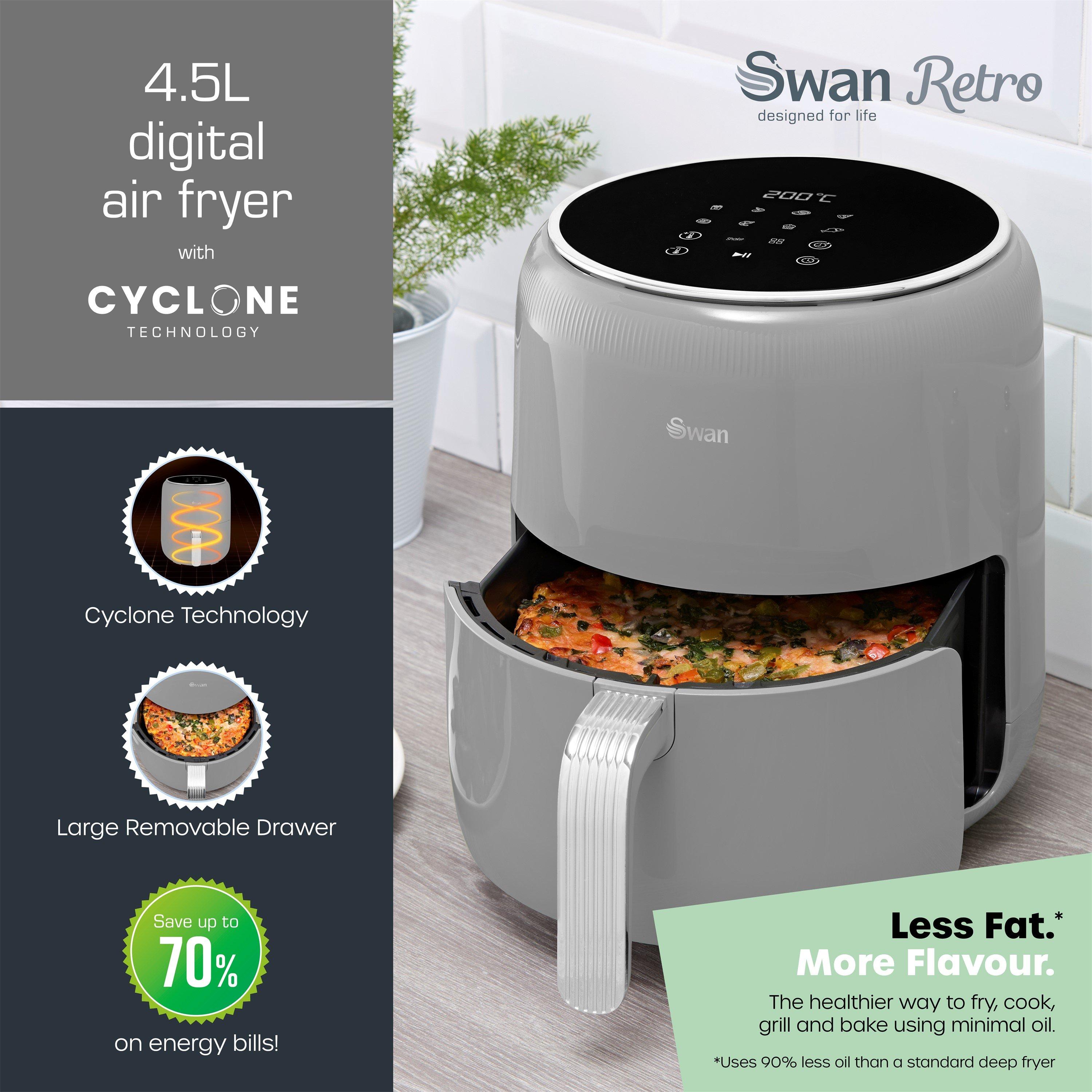Grey - Swan - Swan Retro 4.5L Air Fryer Grey Digital - 2
