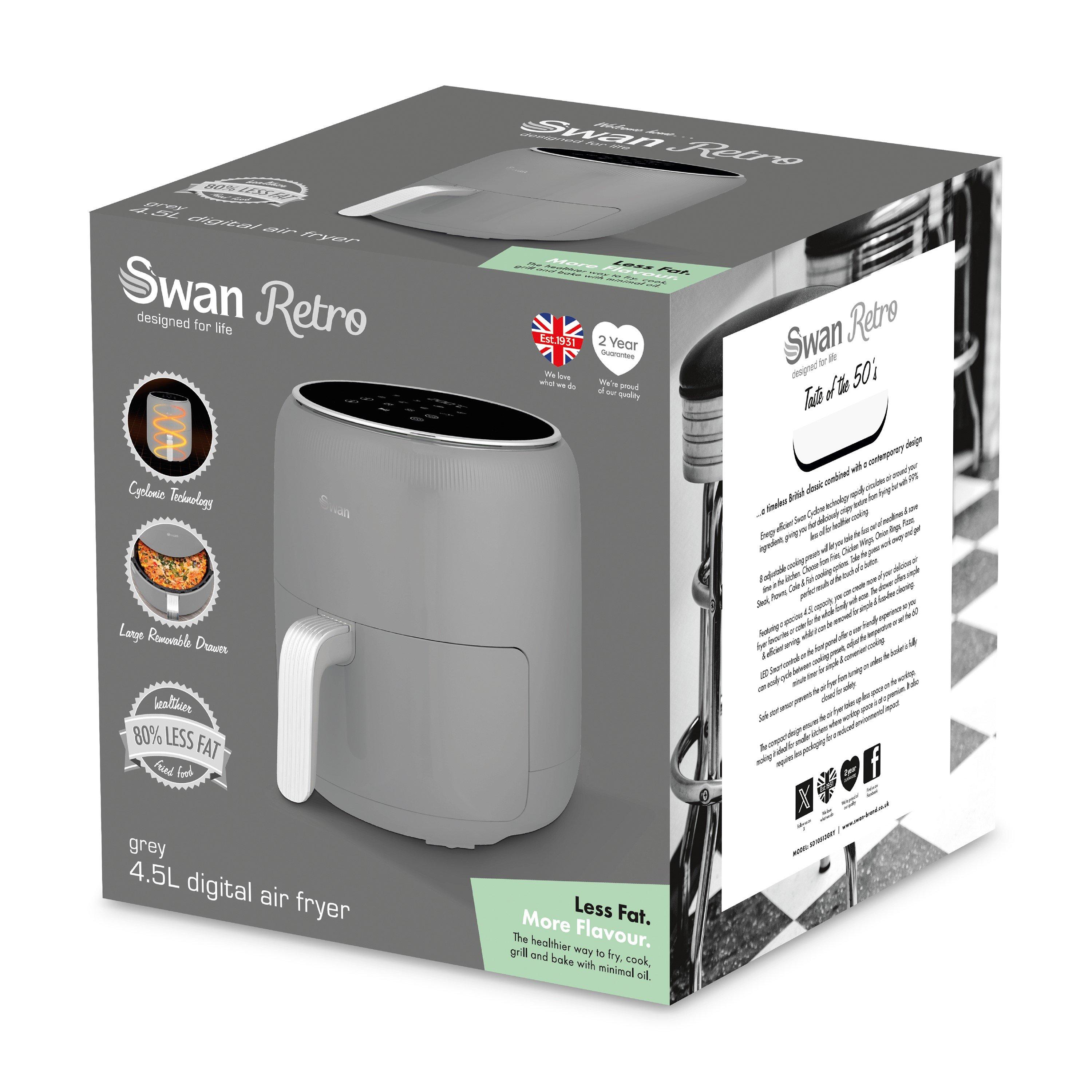Grey - Swan - Swan Retro 4.5L Air Fryer Grey Digital - 8