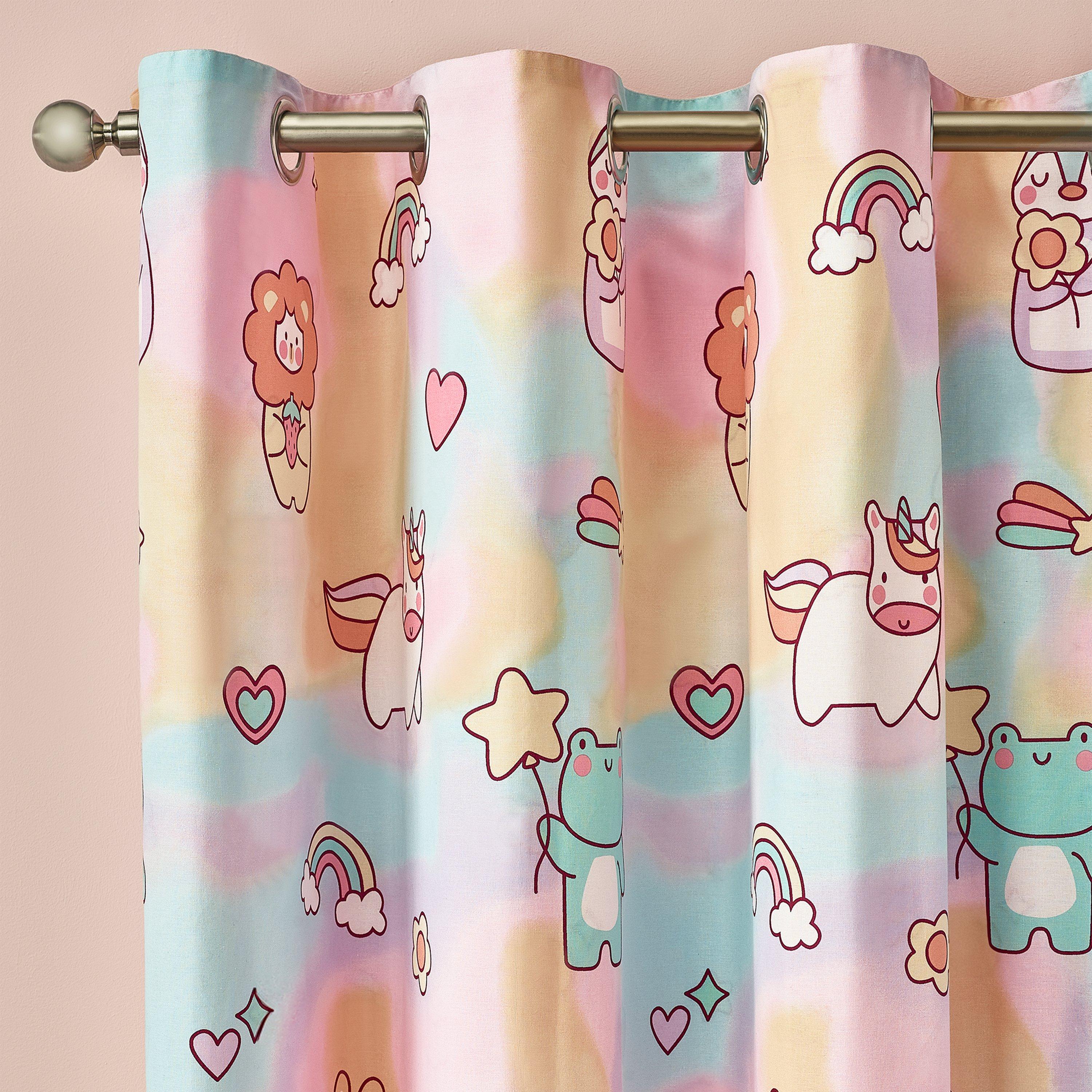 Catherine Lansfield  Kids Forever Together Fully Reversible Eyelet Curtains - Pastel - 168x183cm