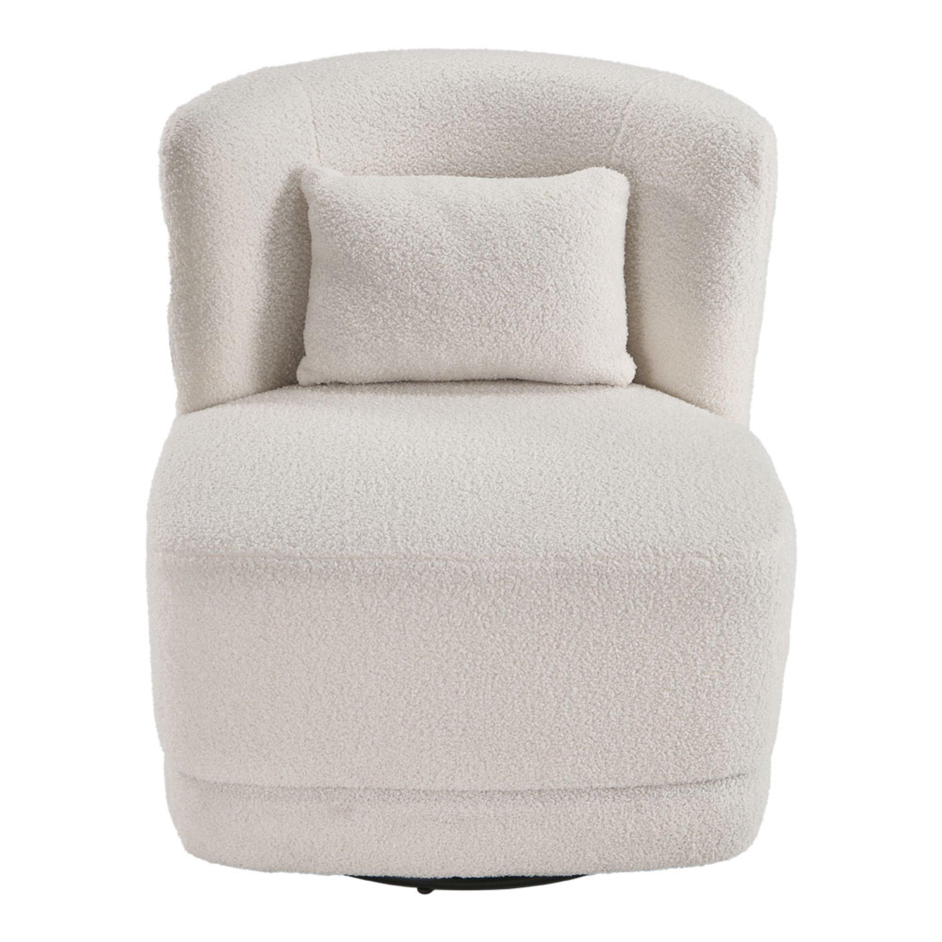 White - Kabinet UK - Teddy Fur Upholstered Swivel Barrel Chair - 2