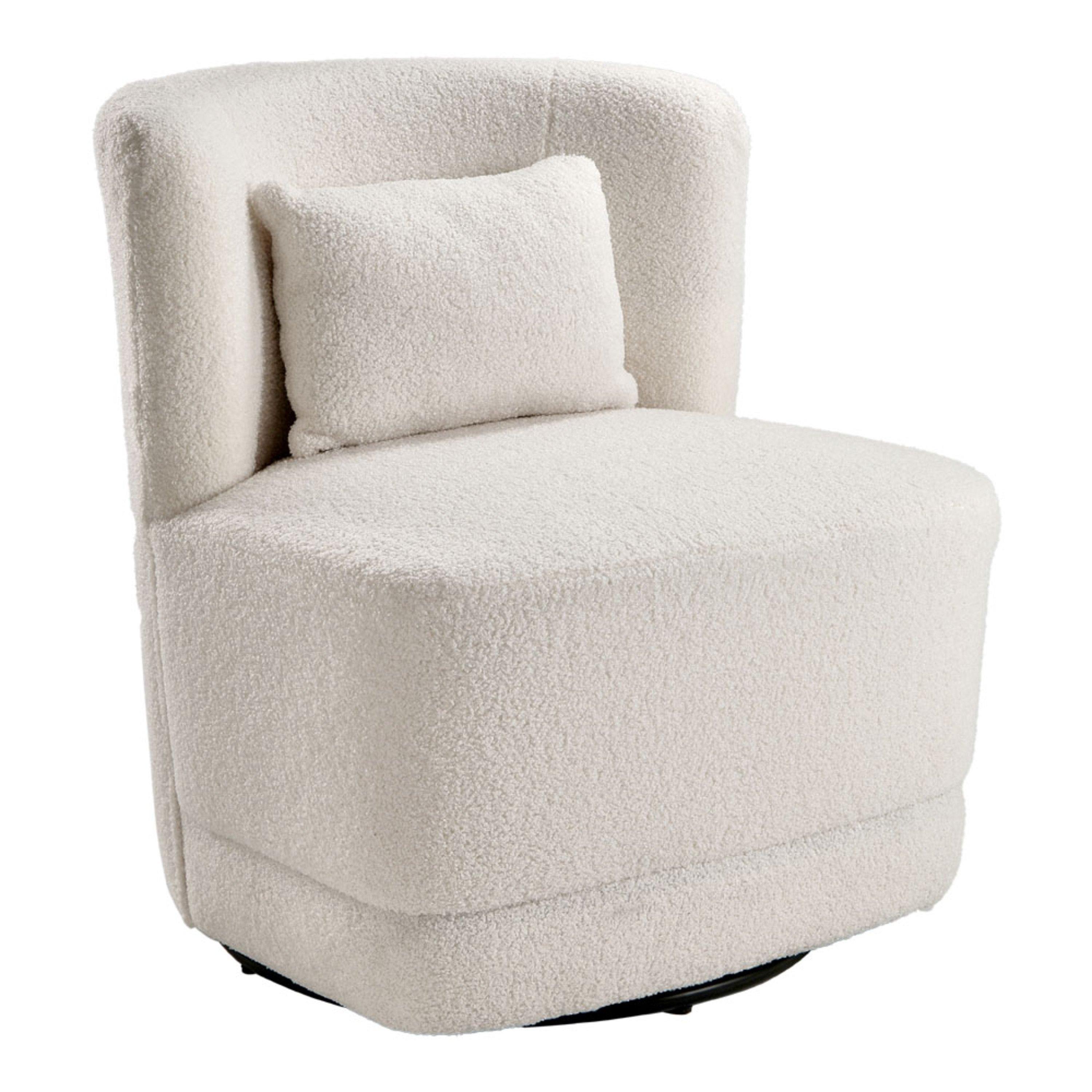 White - Kabinet UK - Teddy Fur Upholstered Swivel Barrel Chair - 3