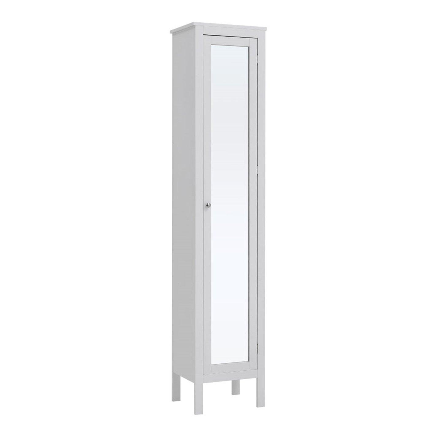 White - Kabinet UK - Slim White Tall Cabinet with Mirror Door - 1