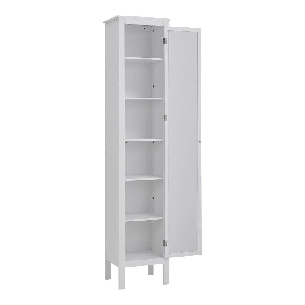 White - Kabinet UK - Slim White Tall Cabinet with Mirror Door - 5