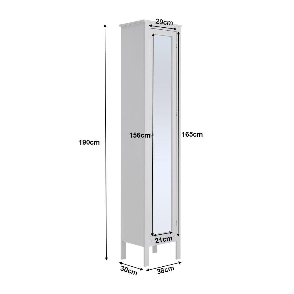 White - Kabinet UK - Slim White Tall Cabinet with Mirror Door - 10