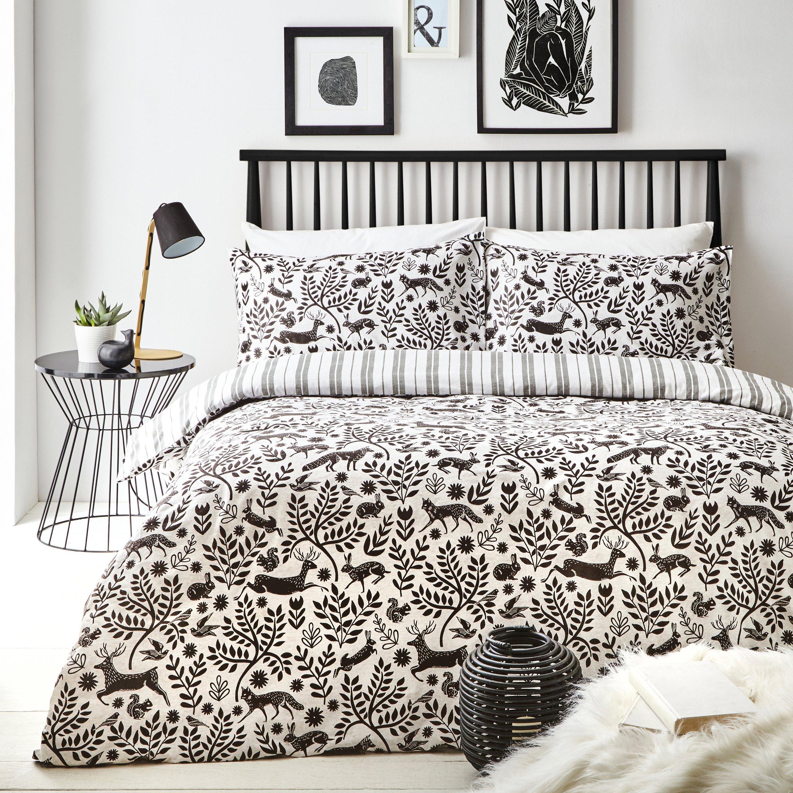 Furn.  Skandi Woodland Brushed Cotton Duvet Set - Grey - Super King