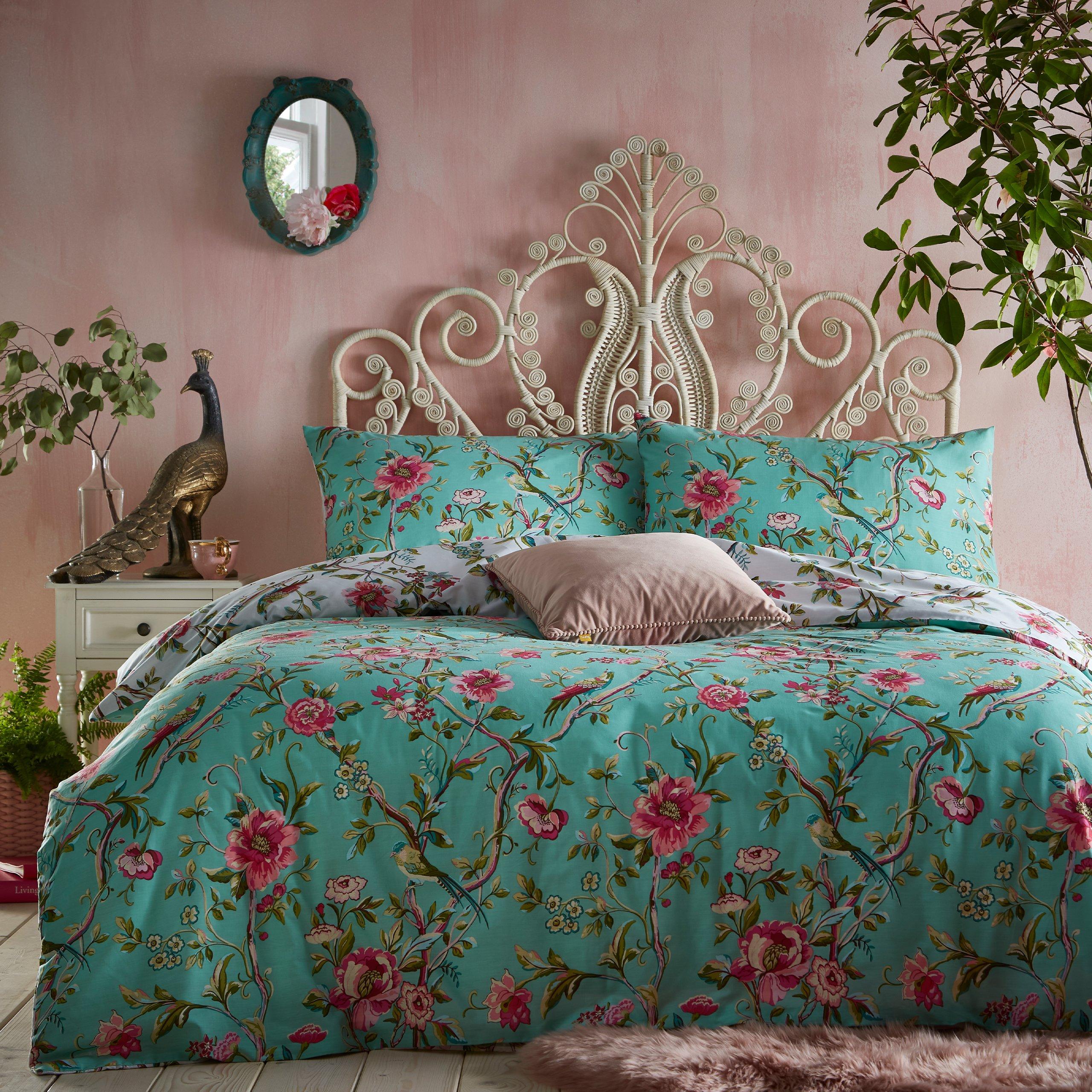 Furn.  Vintage Chinoiserie Floral Exotic Duvet Set - Jade - King