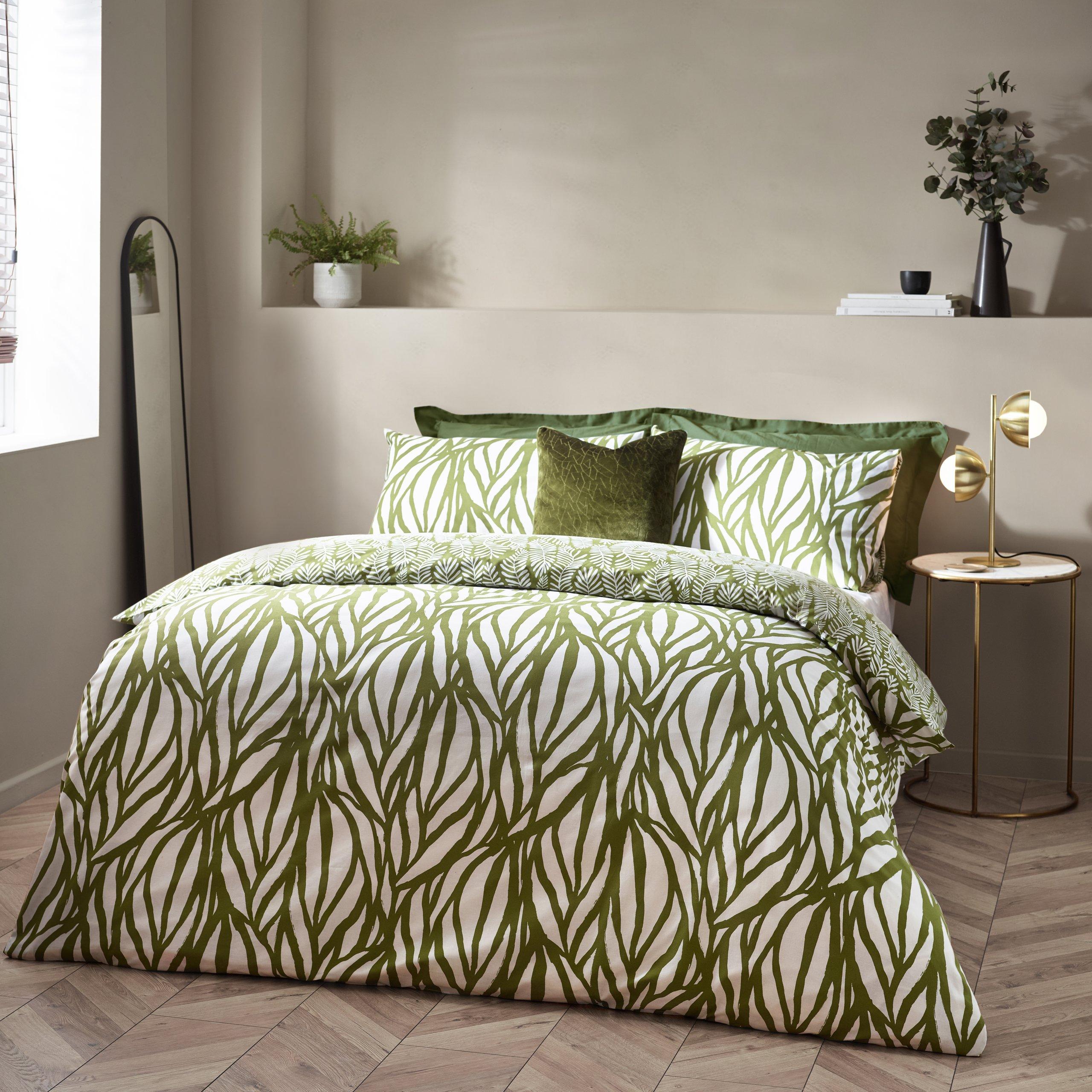 Olive - Hoem - Frond Abstract Cotton Rich Reversible Duvet Set - 2