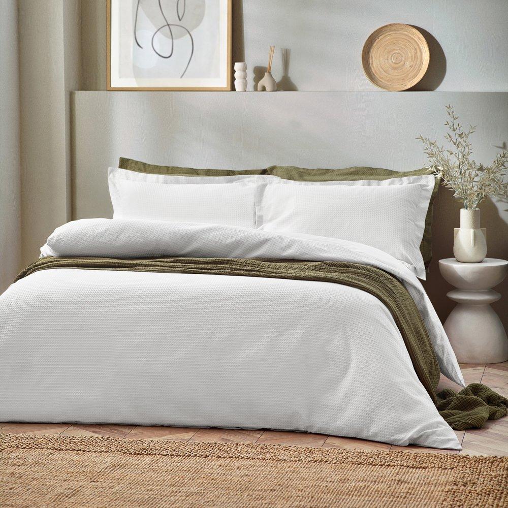 Yard  Waffle Textured 100% Cotton Duvet Set - White - Single