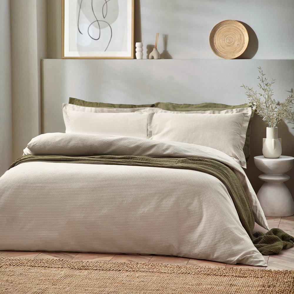 Yard  Waffle Textured 100% Cotton Duvet Set - Linen - Single