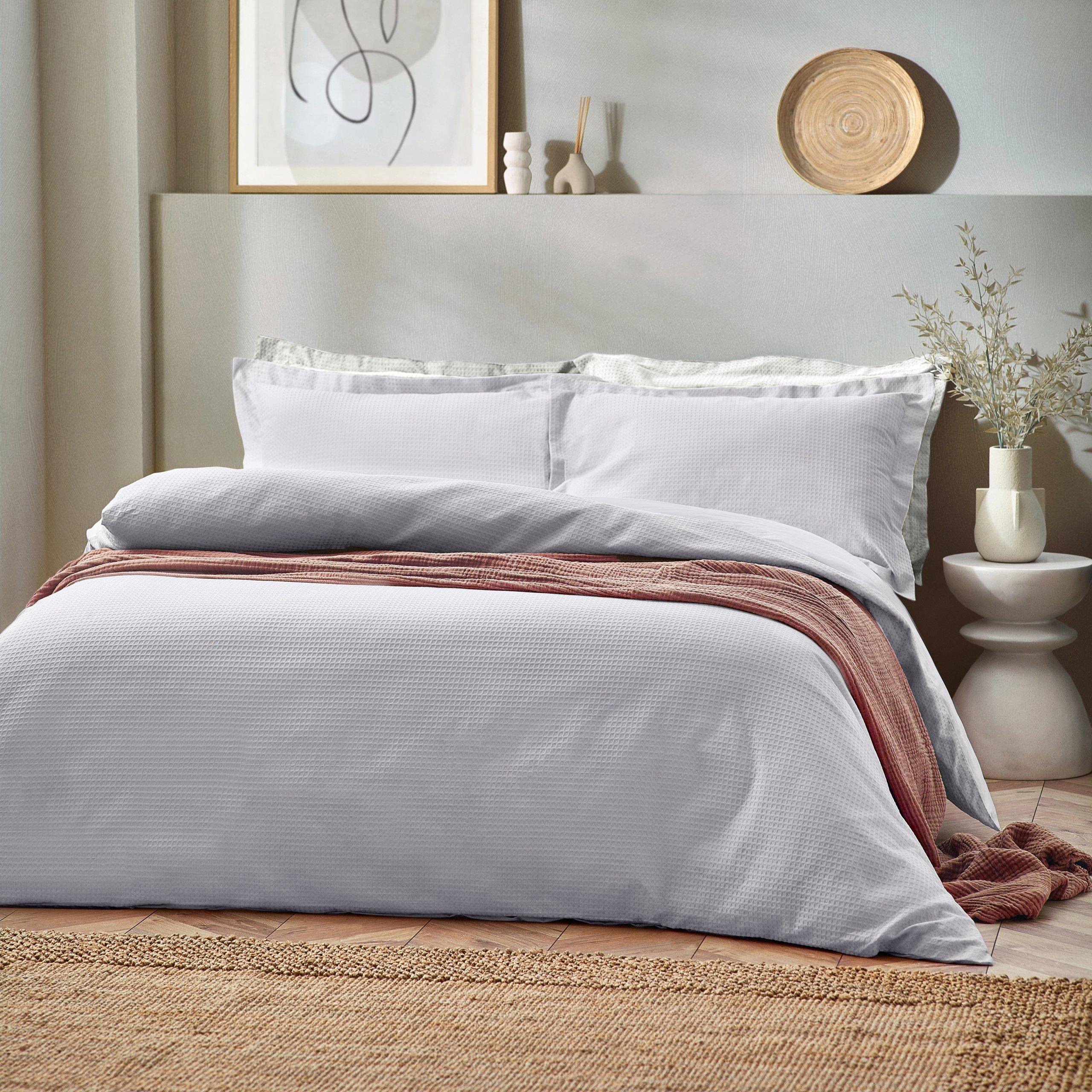 Yard  Waffle Textured 100% Cotton Duvet Set - Silver - Double