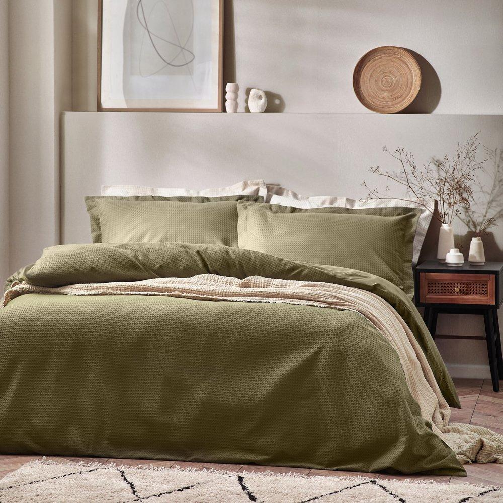 Yard  Waffle Textured 100% Cotton Duvet Set - Olive - Single