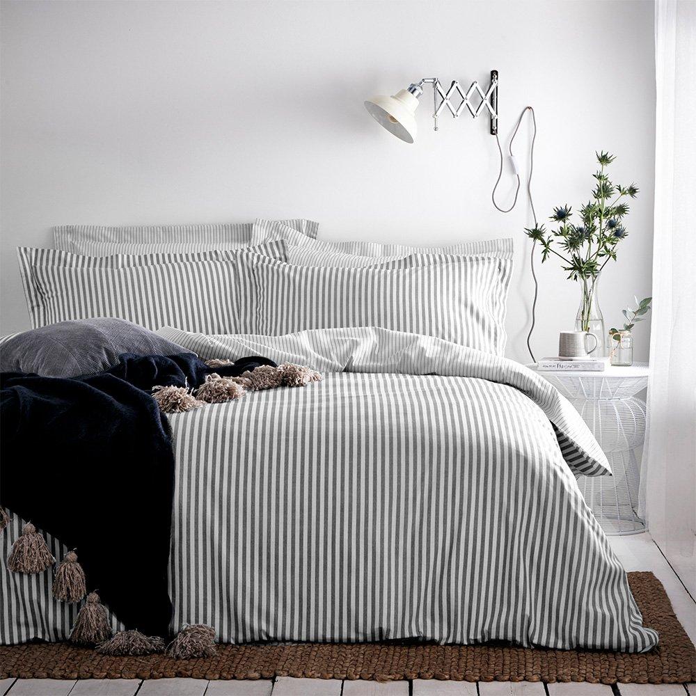 Yard  Hebden Stripe 100% Cotton Duvet Set - Grey - Single