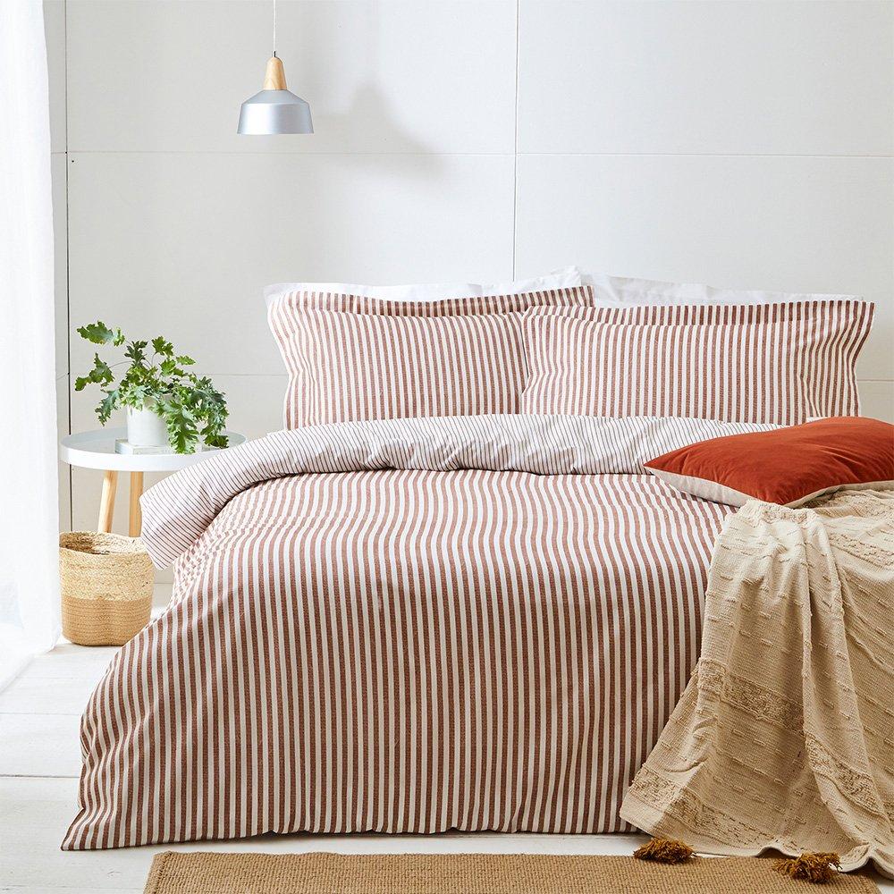 Yard  Hebden Stripe 100% Cotton Duvet Set - Pecan - Single