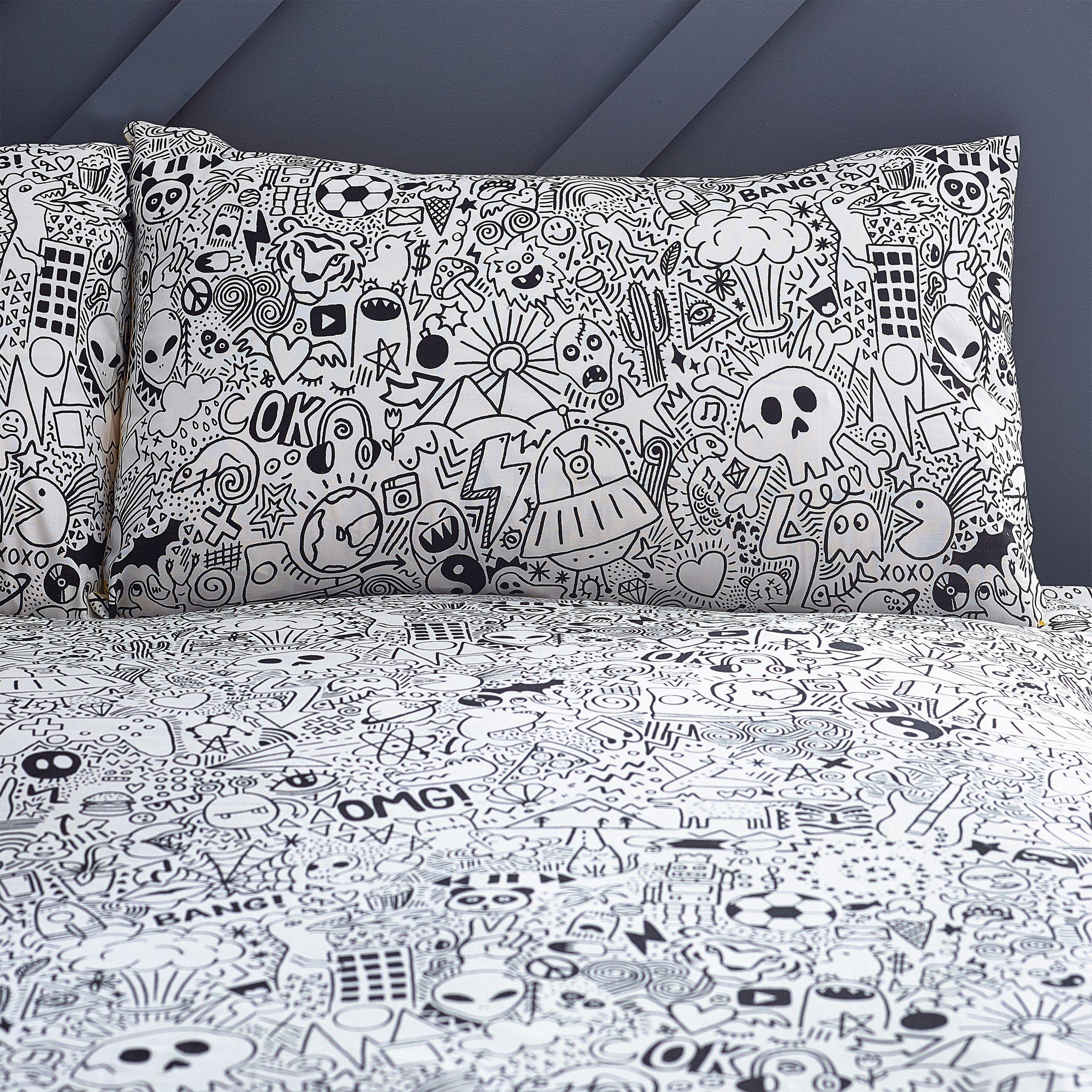 White/Black - Style Lab - Doodles Reversible Duvet Set - 4