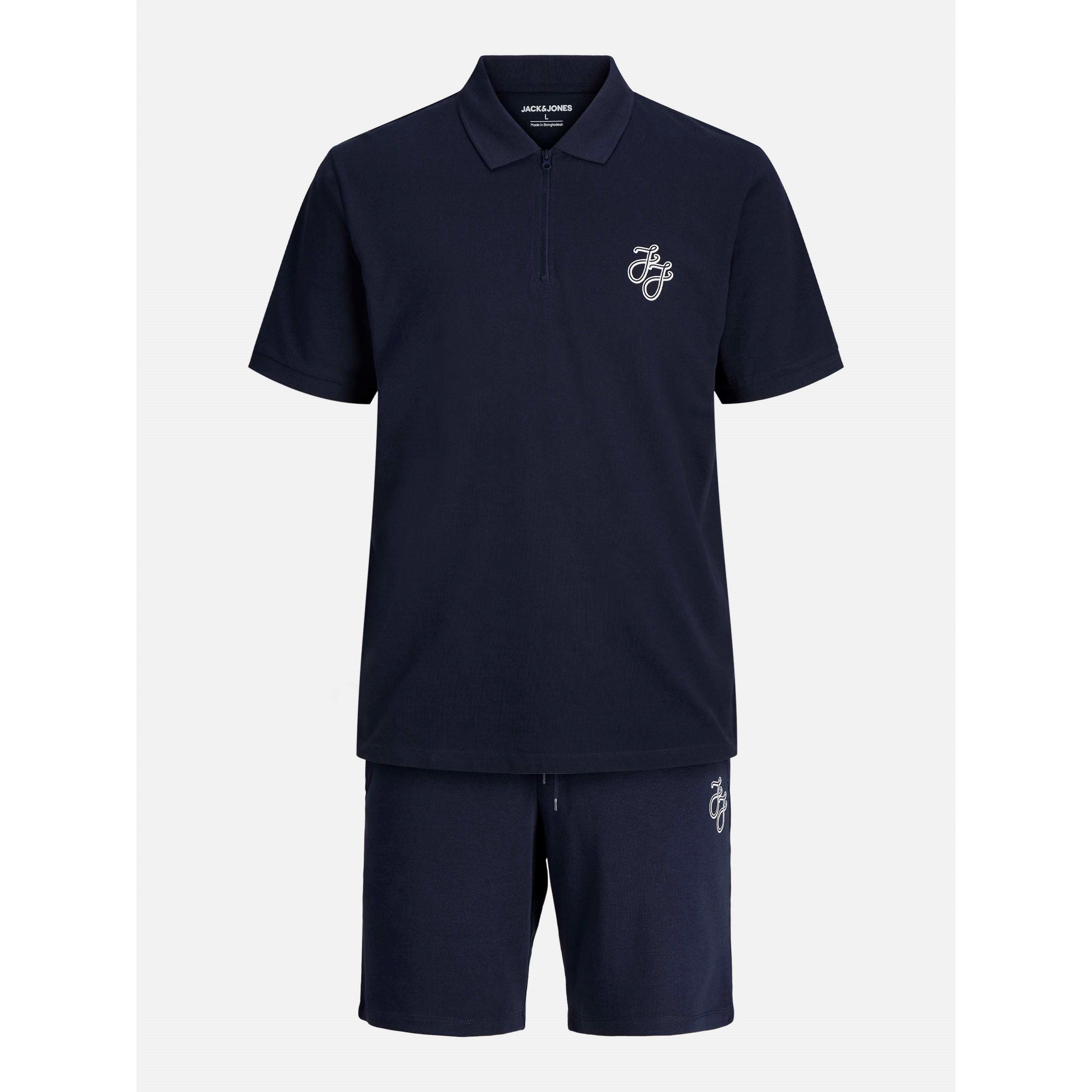 Jack And Jones Men's Zip Polo And Short Set - Navy Blazer - M