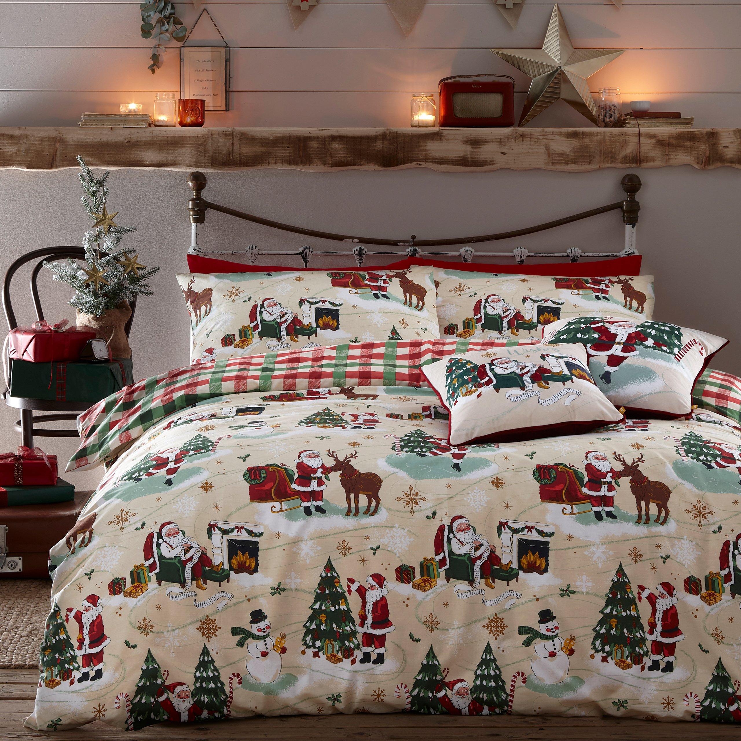 Furn.  Jolly Santa Christmas Duvet Set - Cream/Red - Super King