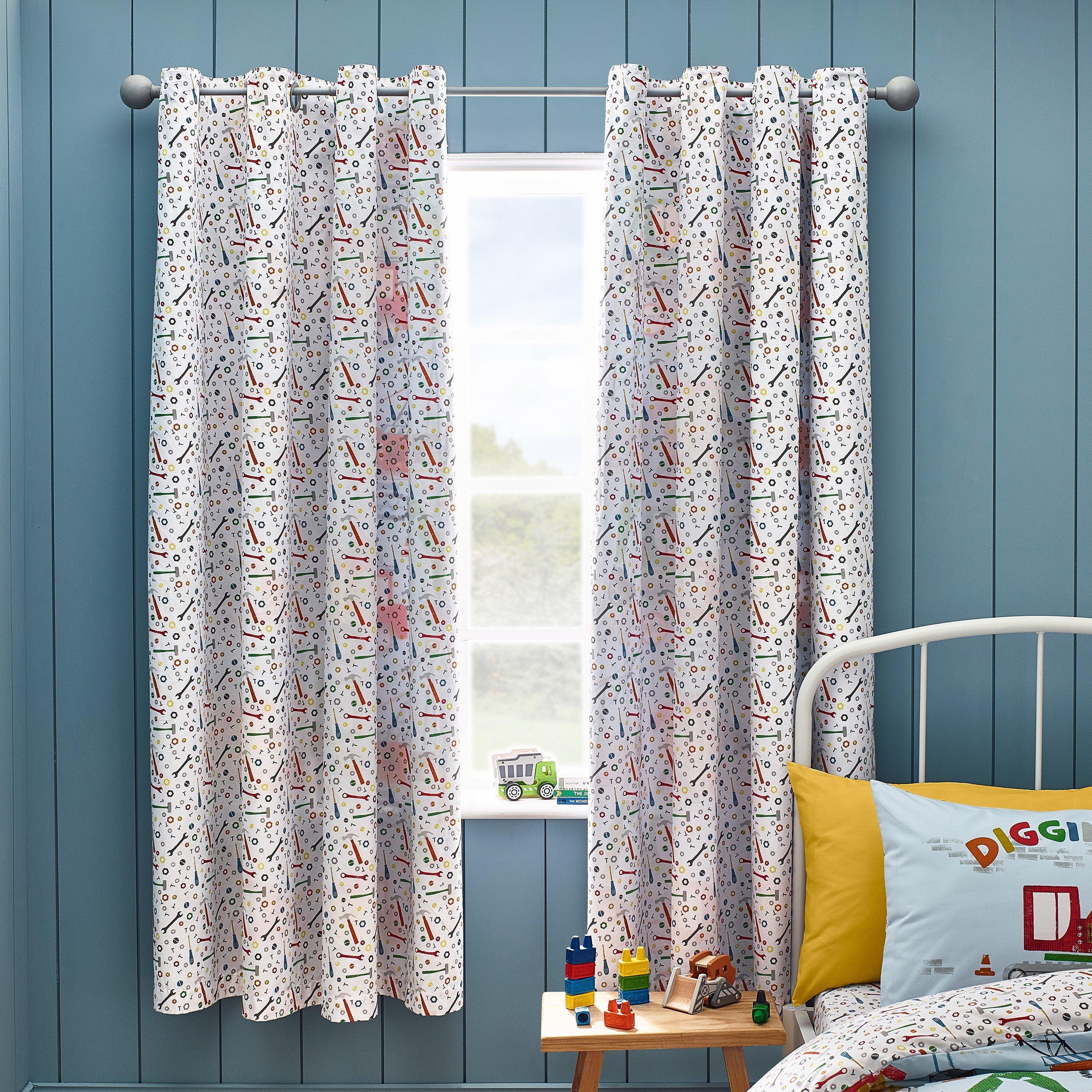 Blue - Catherine Lansfield - Digger Dreams Fully Reversible Eyelet Curtains - 3