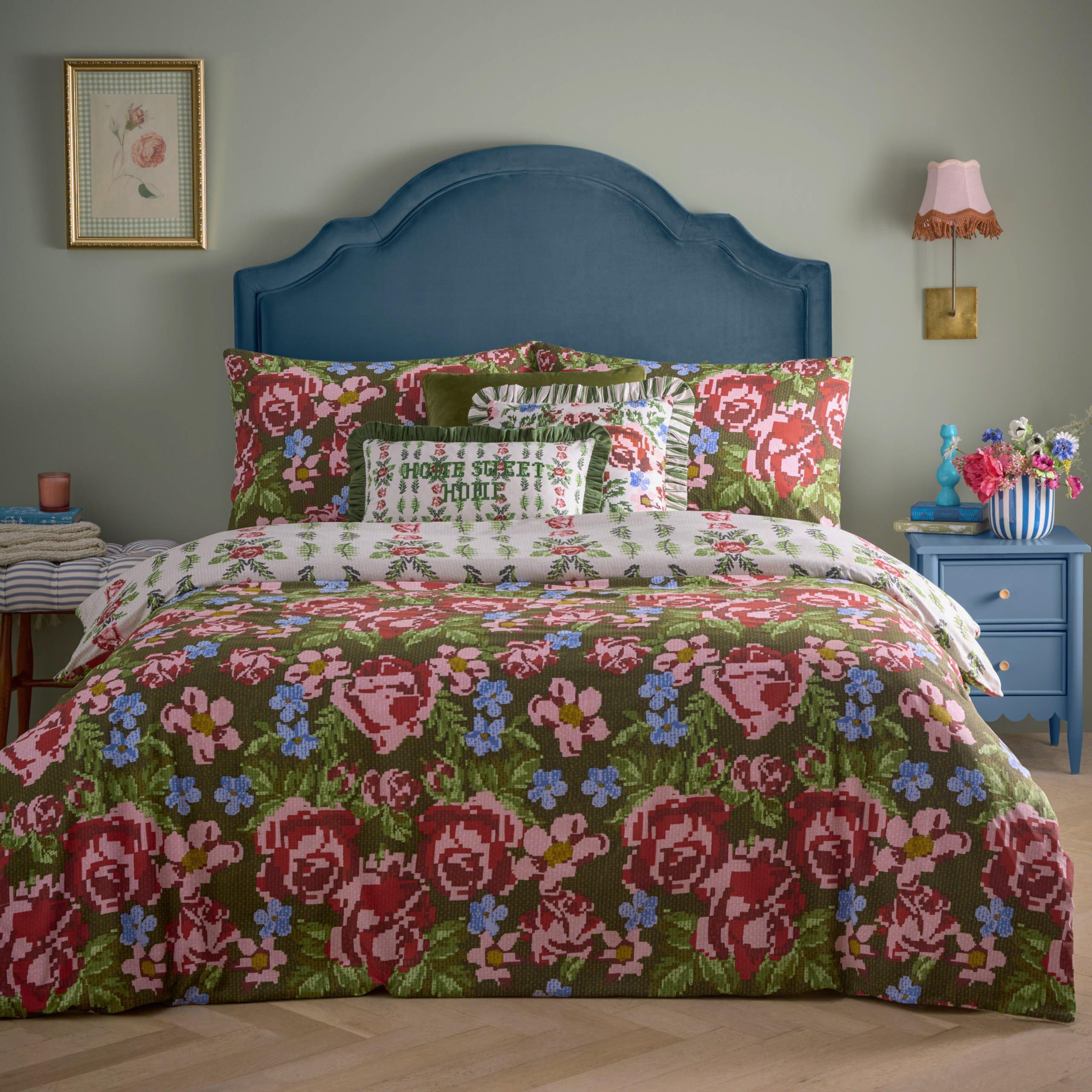 Furn.  Feeoni Cottage Floral Duvet Set - Willow Green - Single