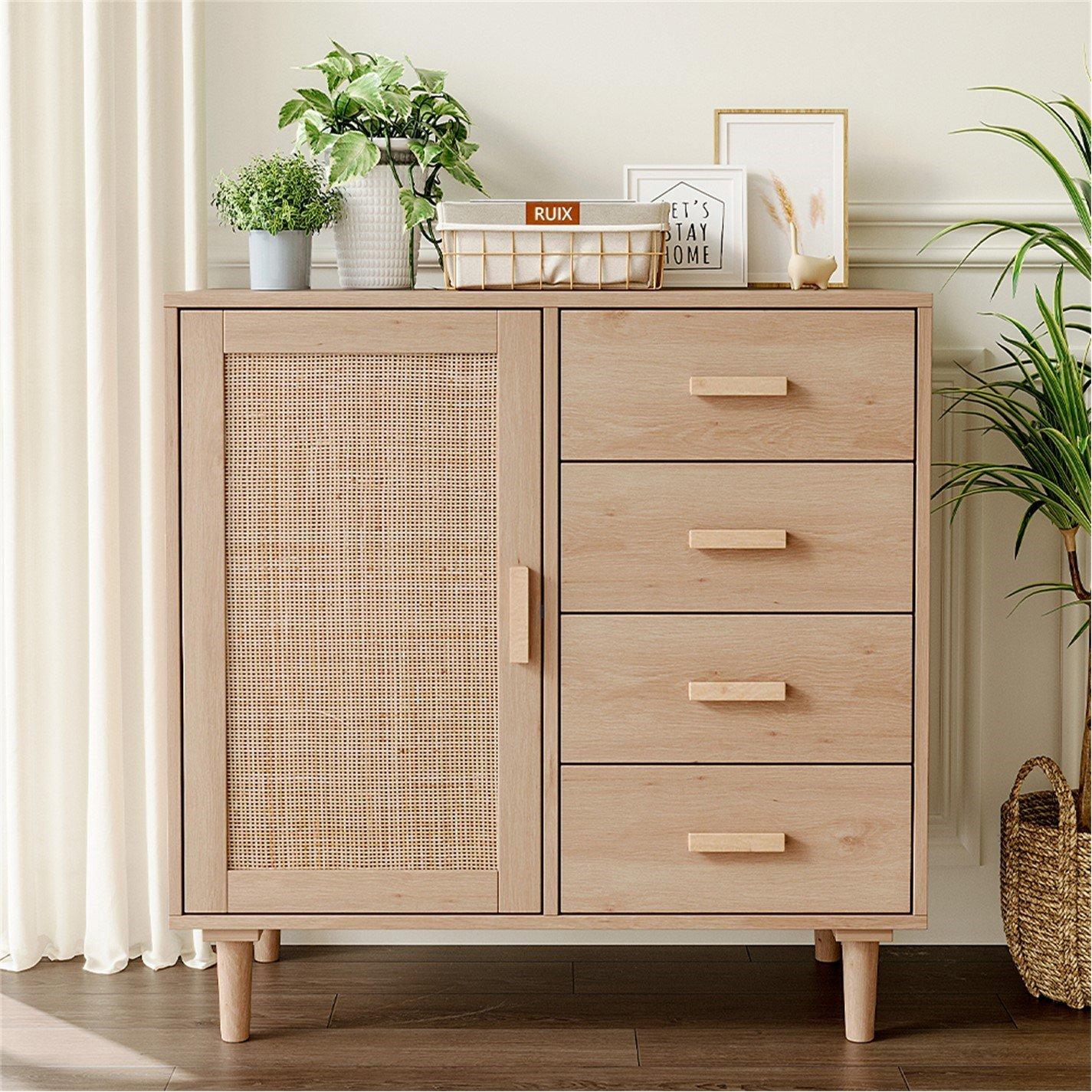 Natural - Kabinet UK - Wood and Rattan Accent Side Cabinet - 2