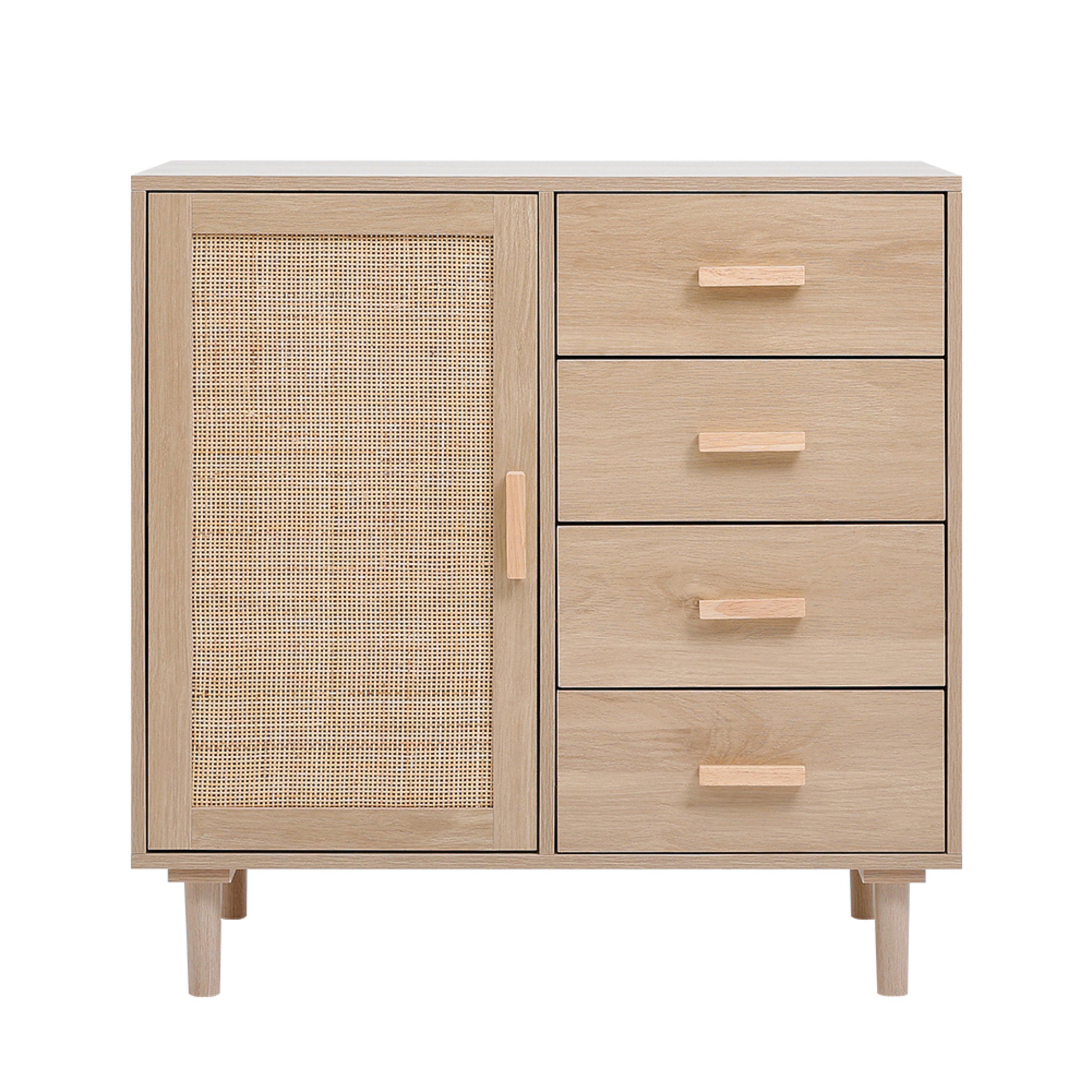 Natural - Kabinet UK - Wood and Rattan Accent Side Cabinet - 3