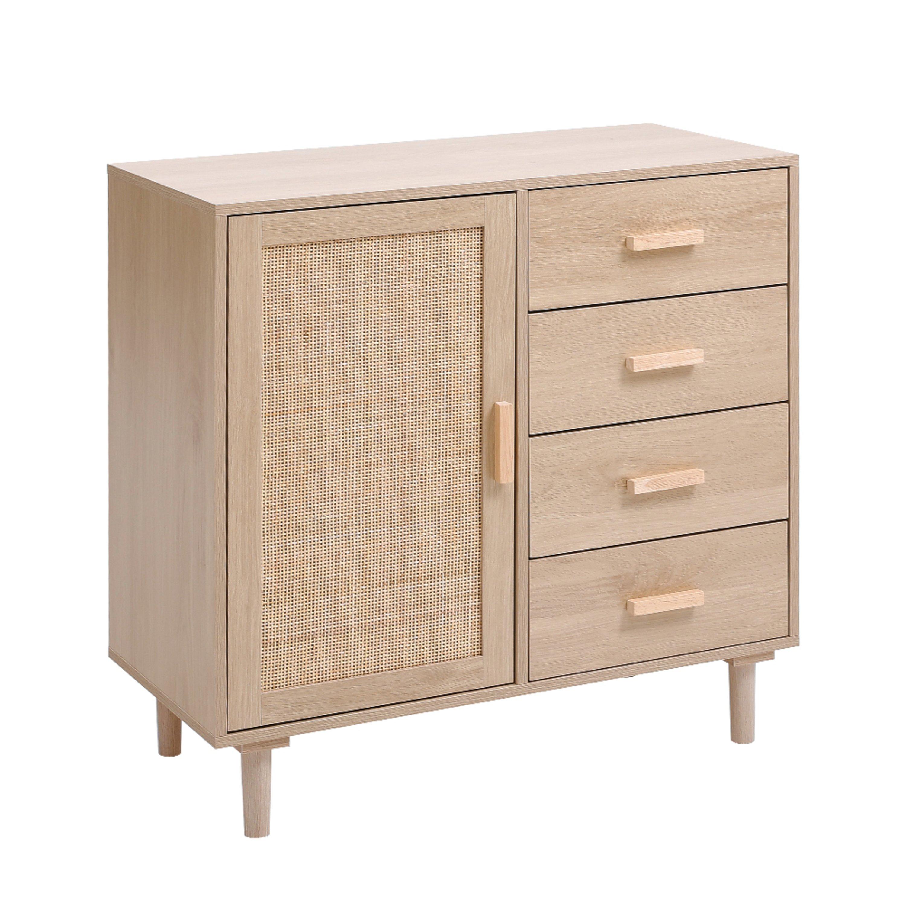 Natural - Kabinet UK - Wood and Rattan Accent Side Cabinet - 4