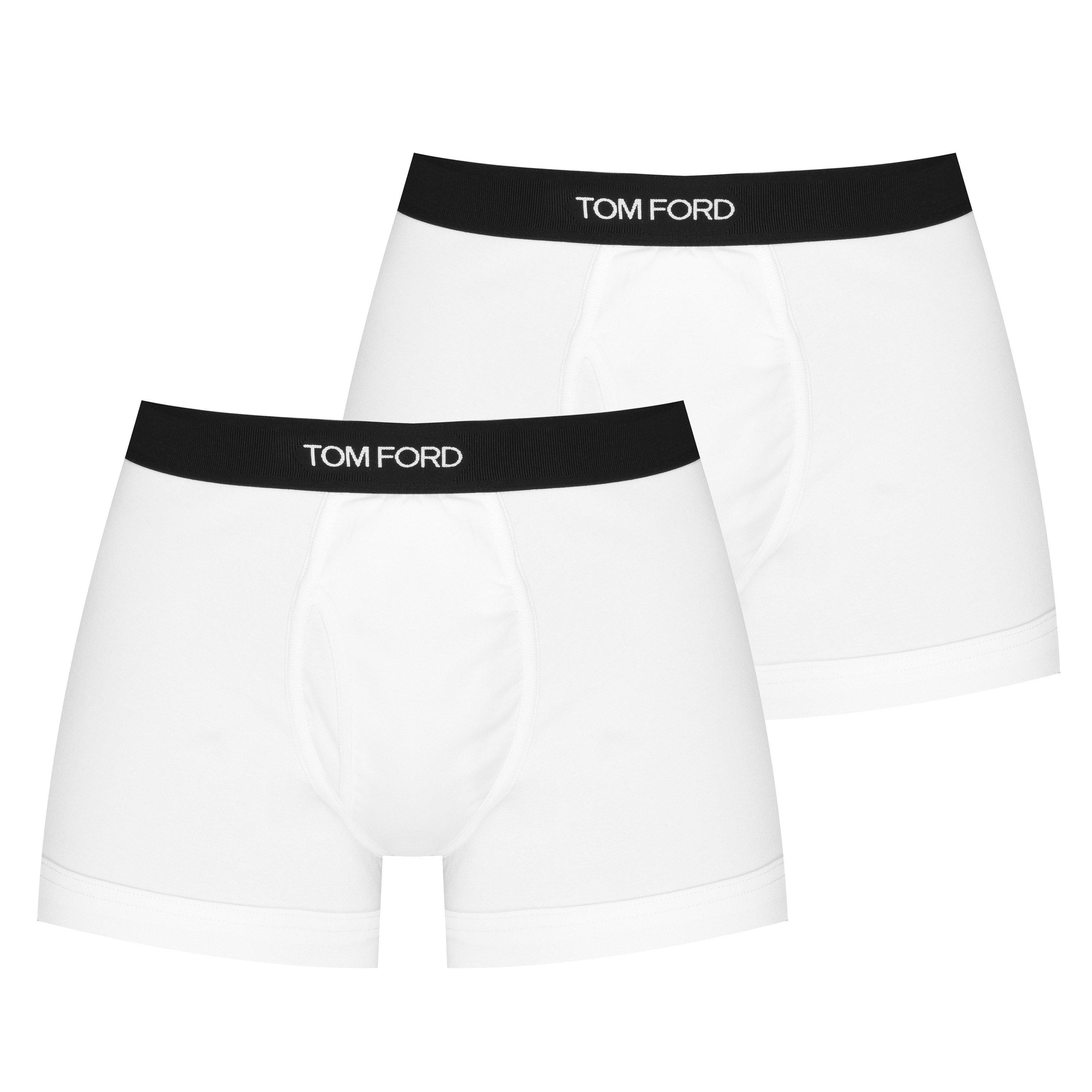 Tom Ford Men's Plain Cotton Boxer Briefs, 2-Pack - White 100 - Large